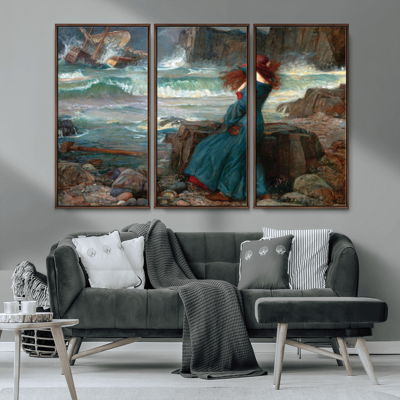 -Miranda by the Shore Wall Art Canvas Print – Tempest Scene Ocean Storm – Ready to Hang