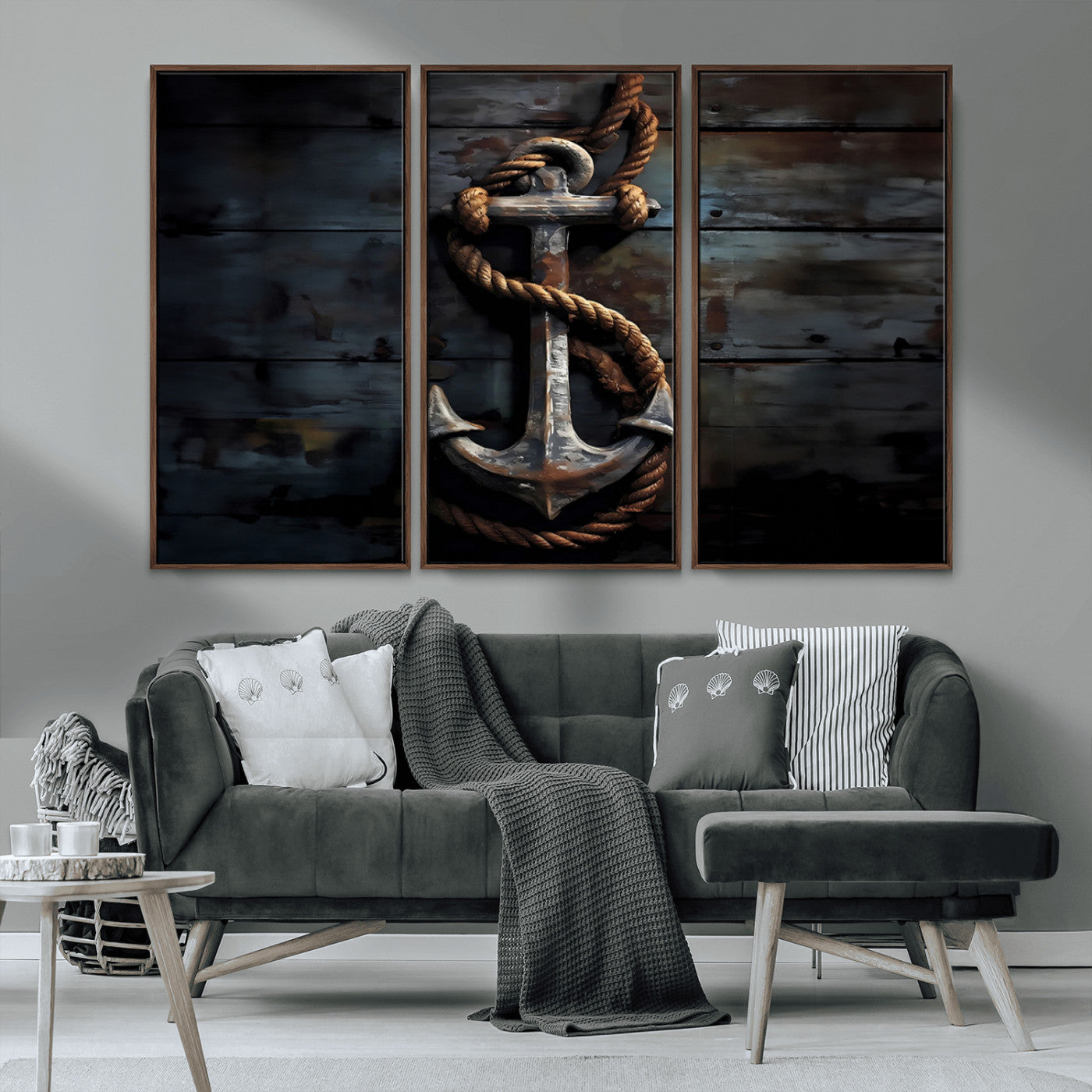MGV-FC-48X32-3P - 3 Panel Grunge Abstract Anchor Wall Art Canvas Print Set