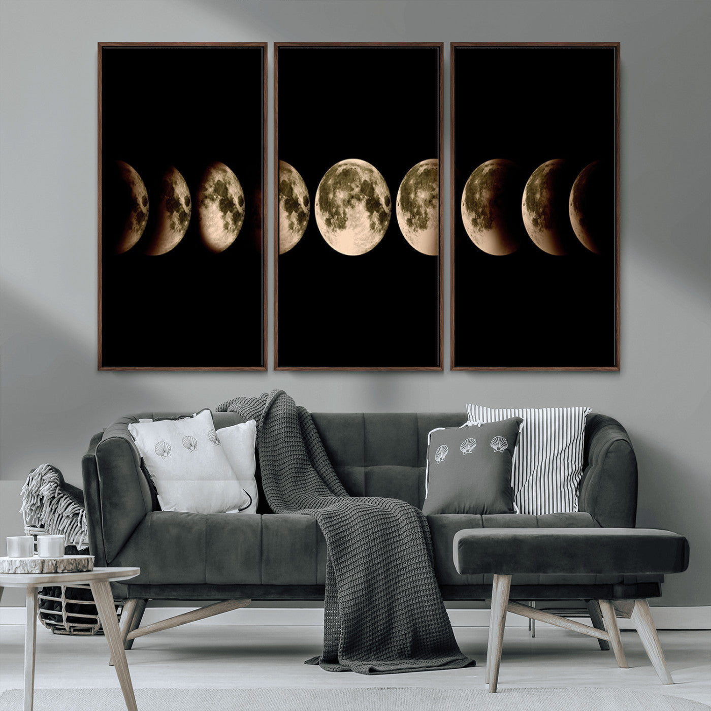 MGV-FC-48X32-3P - Phases of the Moon Wall Art | Canvas Print for Modern Wall Decor | Ready to Hang and Framed