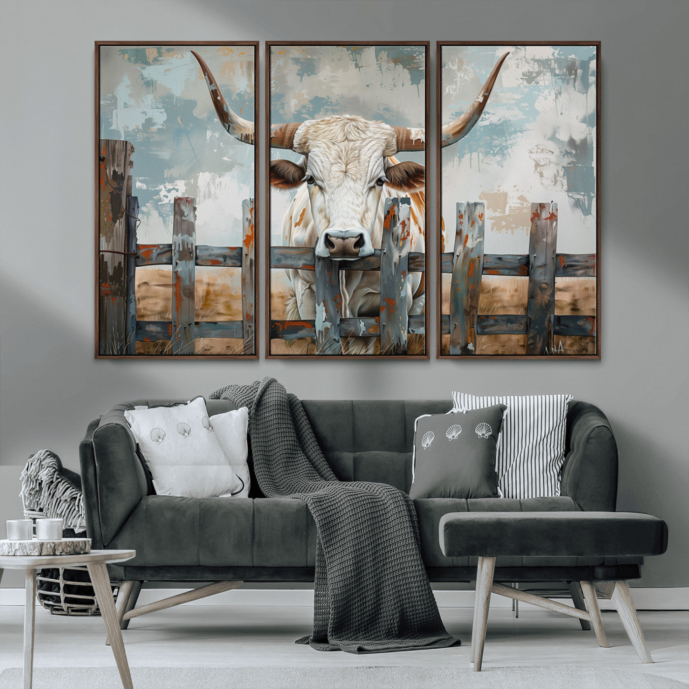 MGV-FC-48X32-3P - Vintage Cow Wall Art Canvas Print for Farmhouse Wall Decor Theme, Cattle Wall Art Print