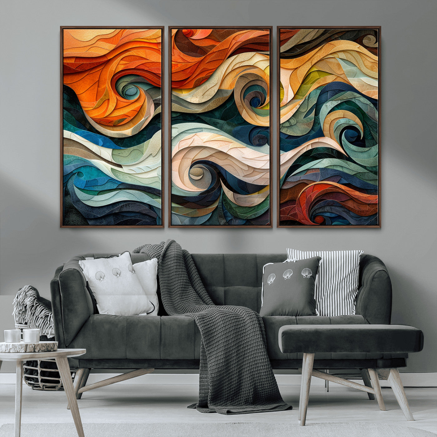 MGV-FC-48X32-3P - Abstract Wave Wall Art | Ready to Hang Framed Canvas Print | Vibrant Home Decor for Modern Spaces