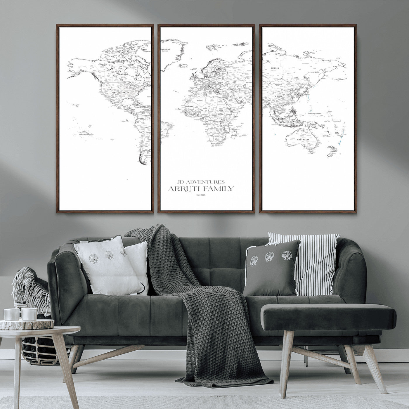 MGV-FC-48X32-3P - Custom World Map Wall Art – Personalized Framed Canvas Print with Push Pins for Travel Tracking,