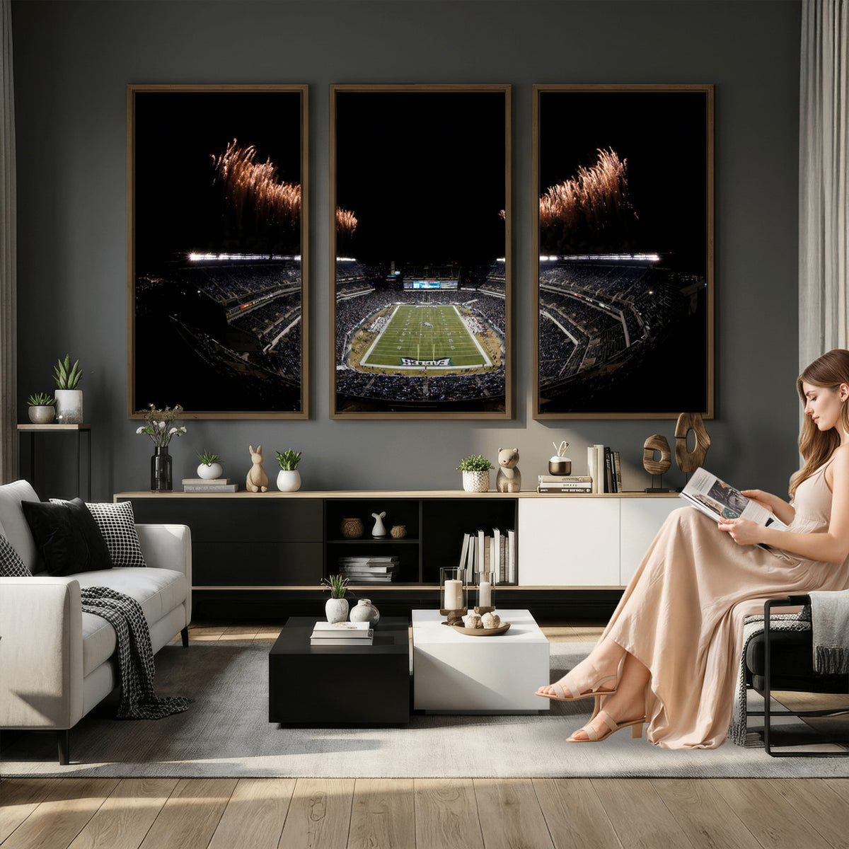 89680-MGV-CV-36X24 - Eagles Field Stadium Wall Art, Philadelphia Eagles Football, Framed and Ready to Hang