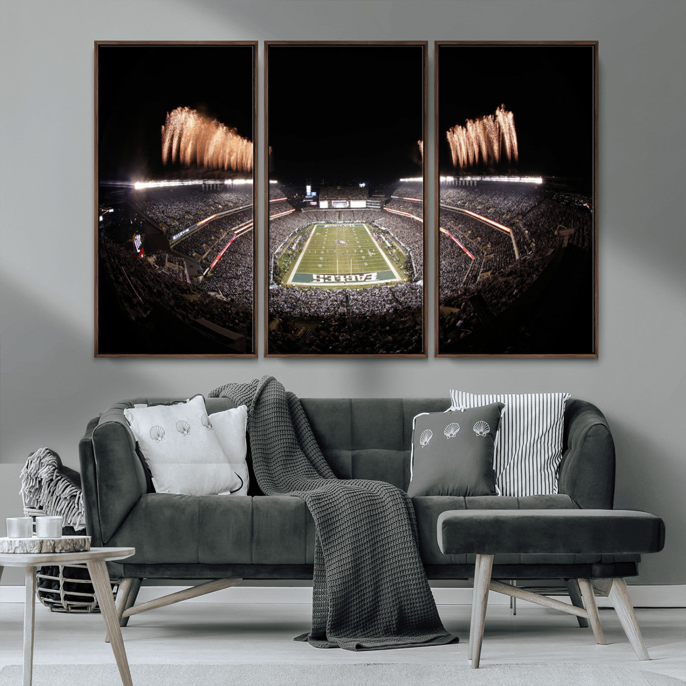 48893-MGV-CV-36X24-Eagles Field Stadium Wall Art - Lincoln Financial Field Fireworks Game Triple Canvas Wall Art -