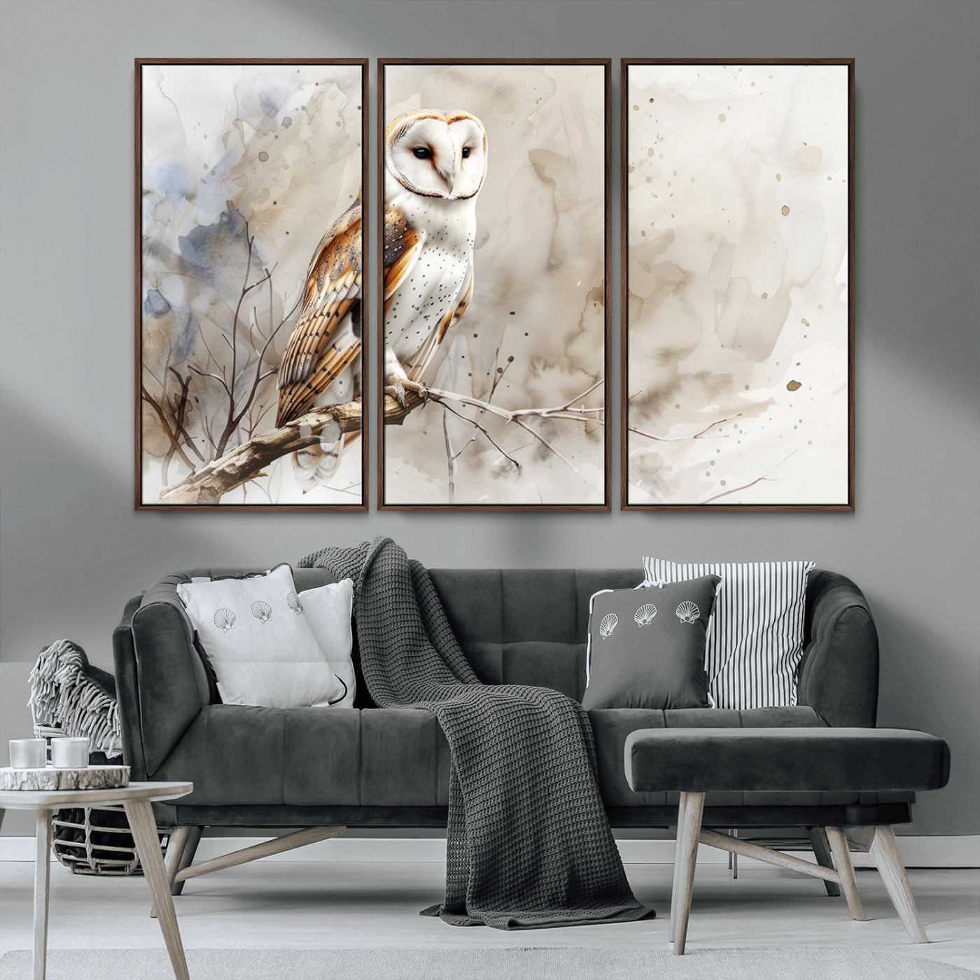 MGV-FC-48X32-3P - Barn Owl Wall Art | Watercolor Canvas Print | Perfect for Farmhouse Wall Decor | Ready to Hang