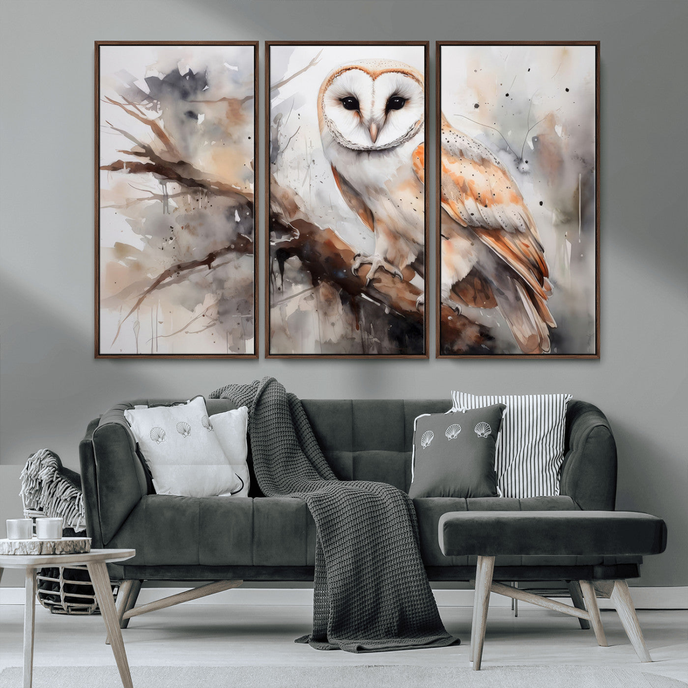 MGV-FC-48X32-3P - Barn Owl Wall Art | Watercolor Barn Owl Canvas Print | Perfect for Farmhouse Wall Decor | Ready to