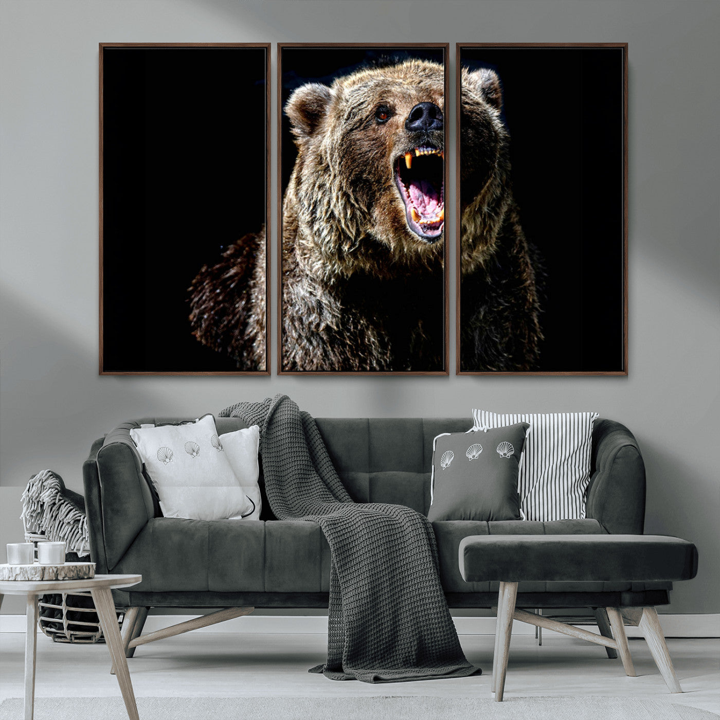 MGV-FC-48X32-3P - Grizzly Bear Canvas Print | Wildlife Wall Art for Cabin Decor | Ready to Hang Framed