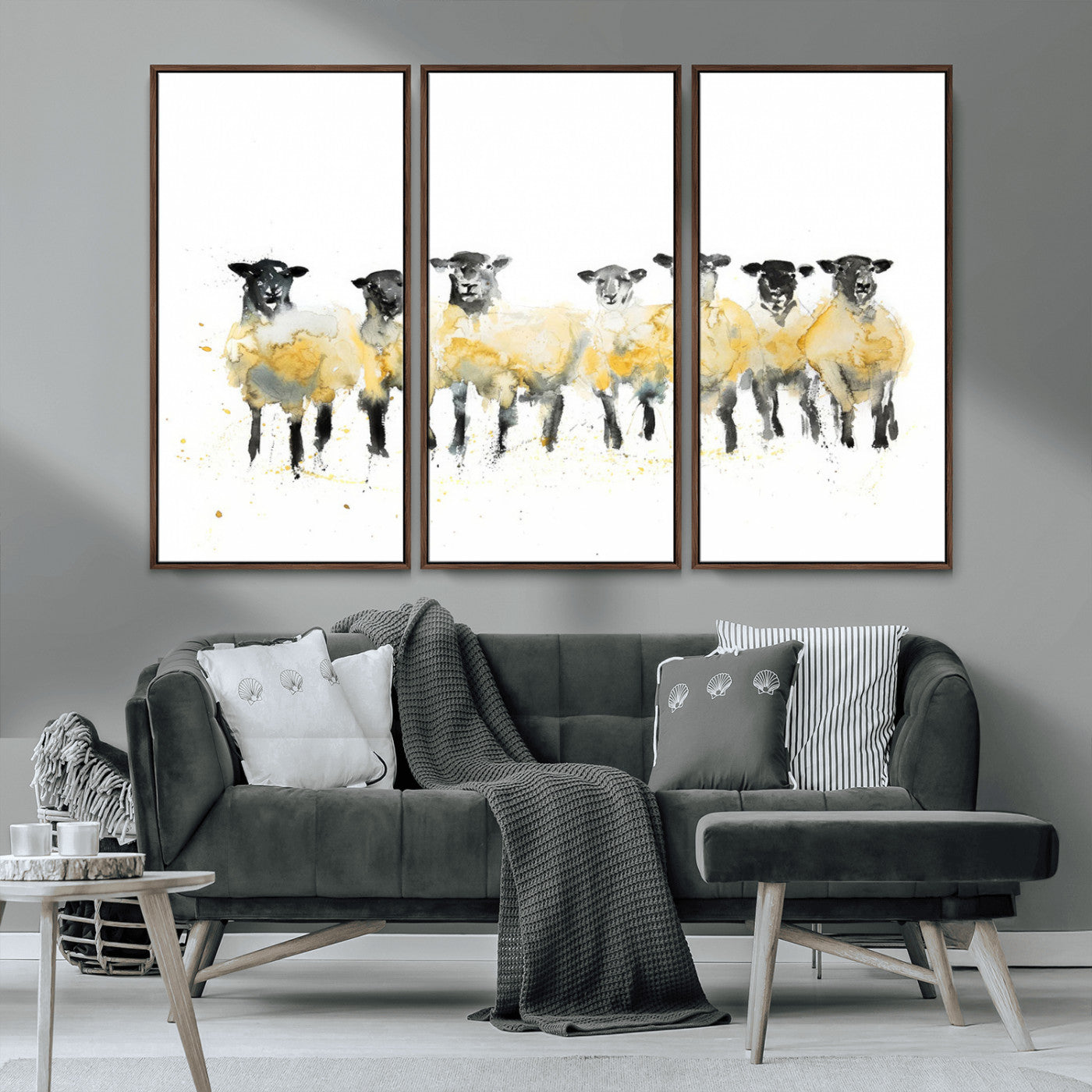MGV-FC-48X32-3P - Farmhouse Wall Art Sheep Print | Ready to Hang Framed Canvas | Rustic Barn Decor