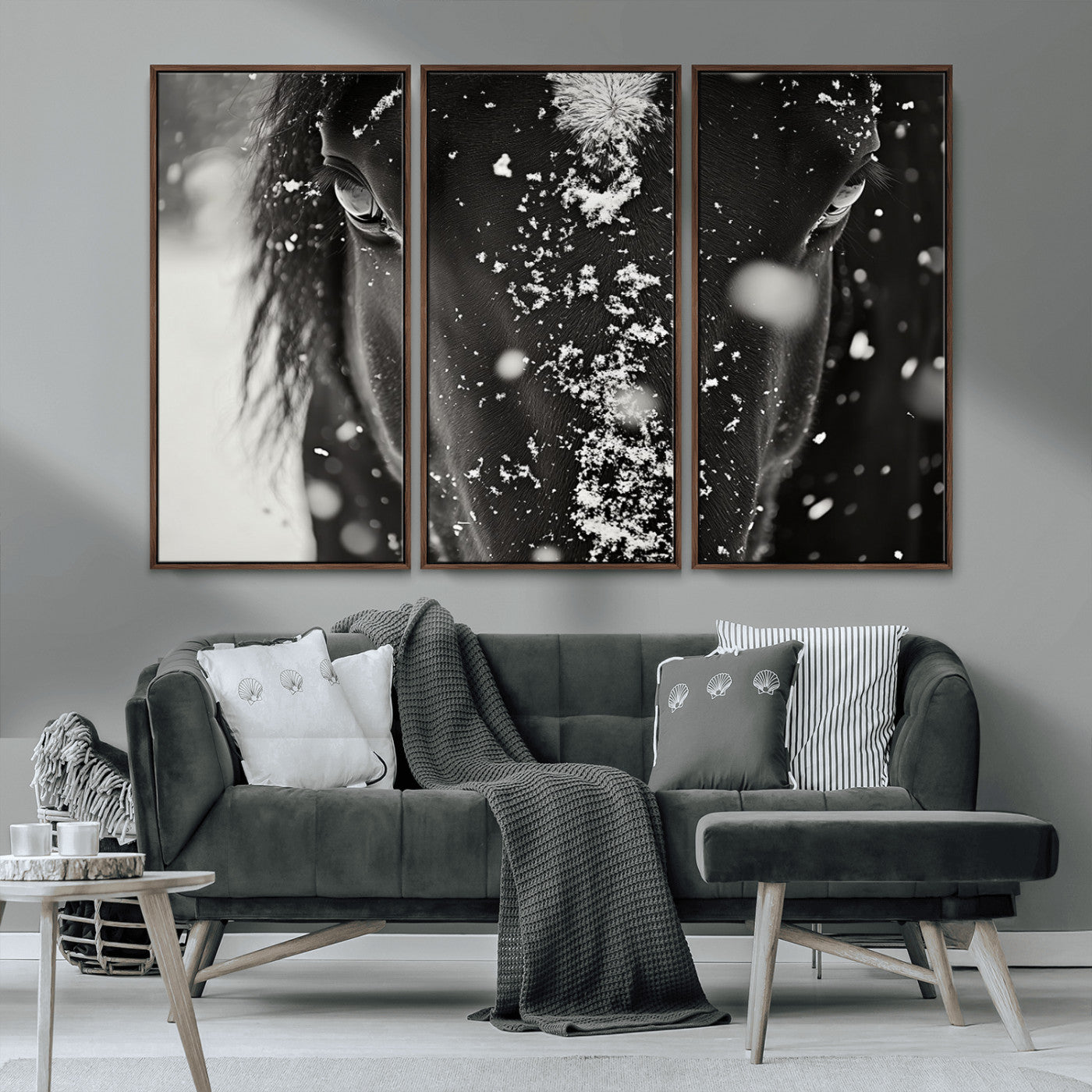 MGV-FC-48X32-3P - Winter Horse Snow Wall Art Canvas Print
