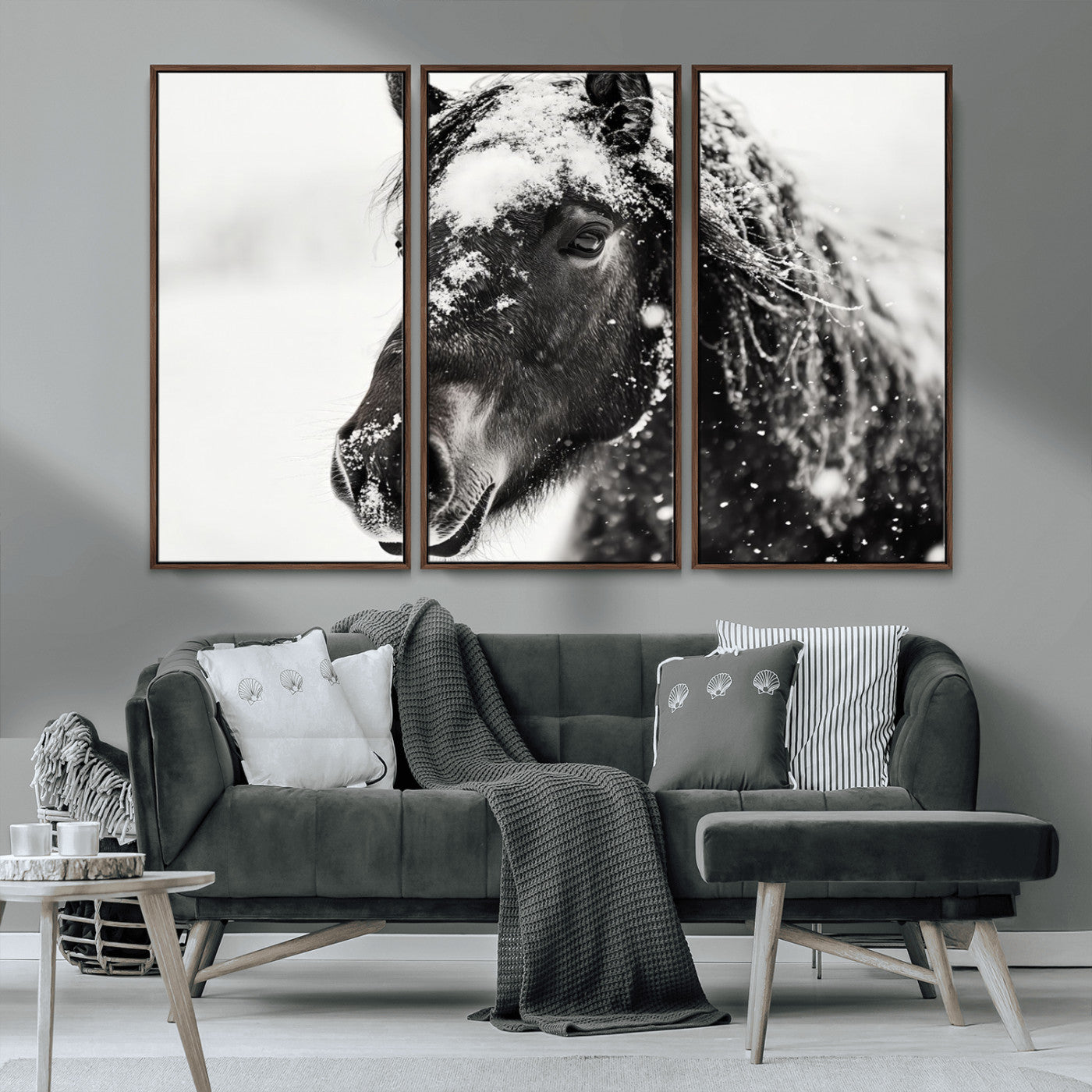MGV-FC-48X32-3P - Framed Black and White Horse Wall Art | Ready to Hang and Framed | Farmhouse and Western Wall Decor