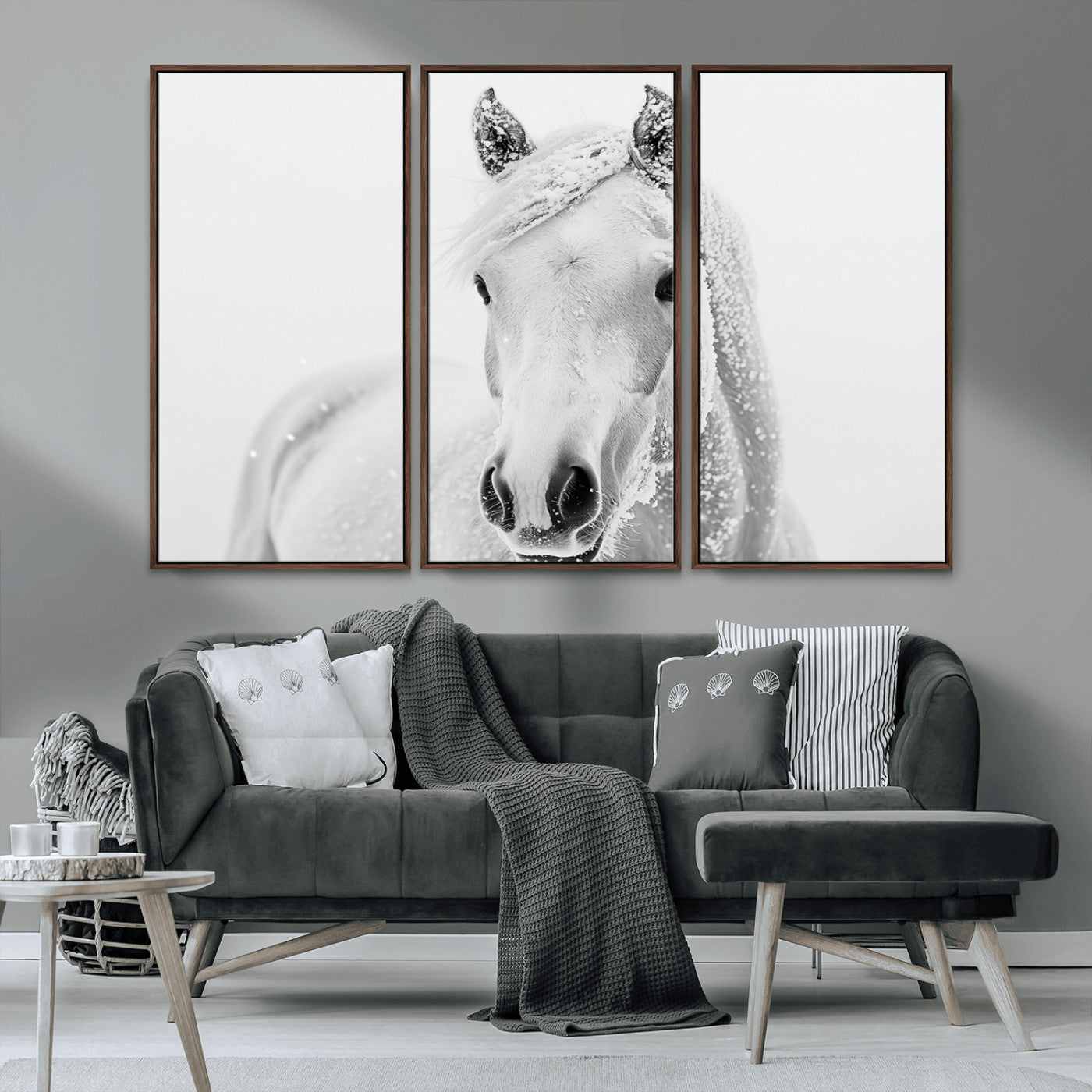 MGV-FC-48X32-3P - Majestic White Horse Wall Art | Ready to Hang and Framed | Farmhouse Wall Decor for Living Room