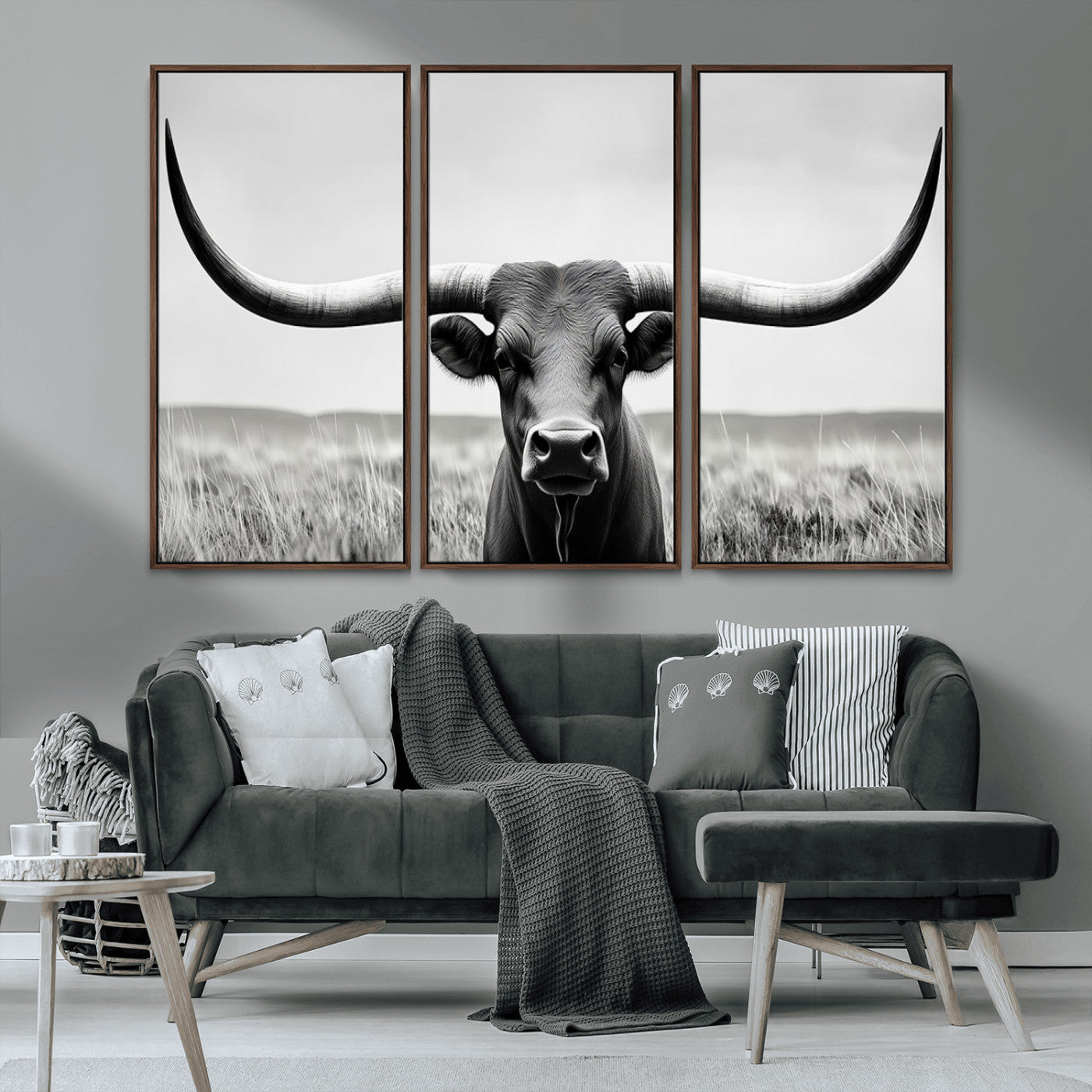 -Longhorn Bull Canvas Print | Rustic Farmhouse Wall Art | Western Decor | Ready to Hang and Framed