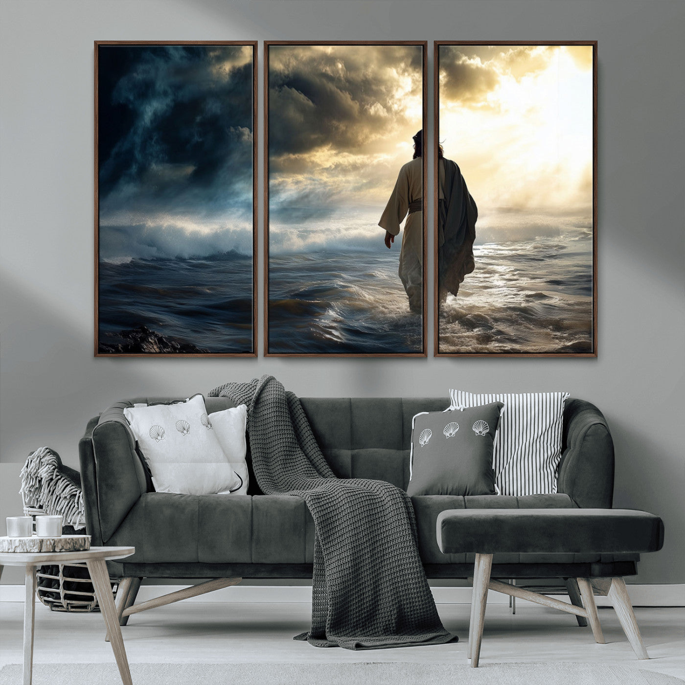 MGV-FC-48X32-3P - Jesus Walking on Water Wall Art | Canvas Print | Ready to Hang | Christian Home Decor | Spiritual