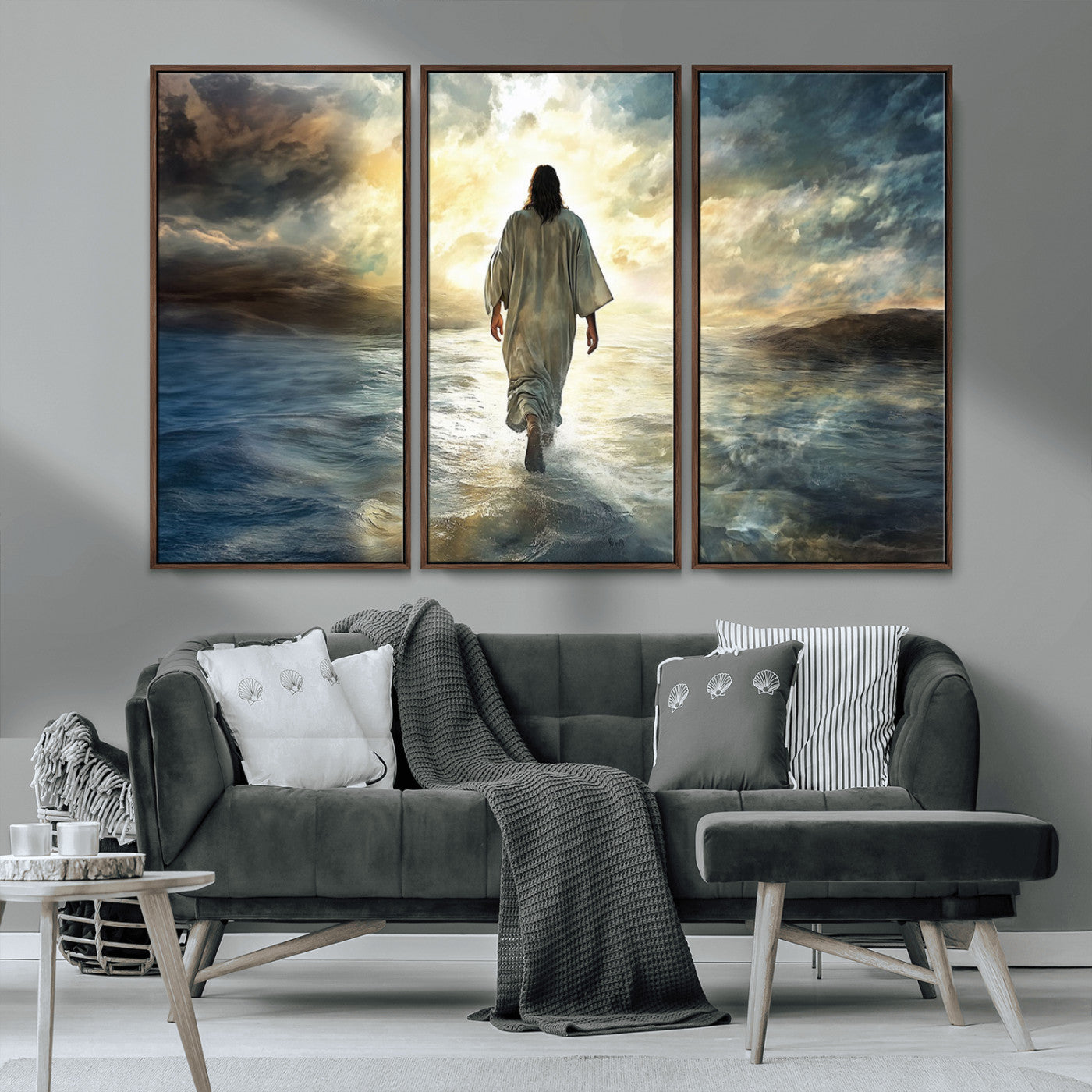 MGV-FC-48X32-3P - Jesus Walking on Water Wall Art | Canvas Print | Ready to Hang | Christian Home Decor | Spiritual