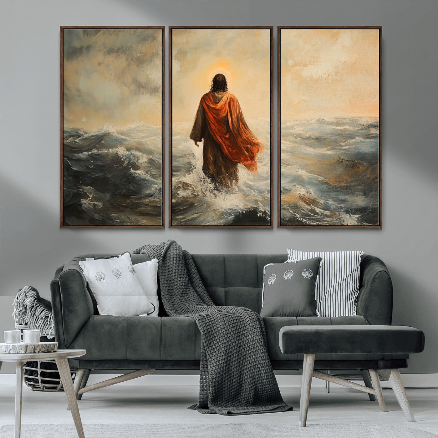 MGV-FC-48X32-3P - Jesus Walking on Water, Christian Wall Art, Jesus Christ Walking on Oil Painting Style Print