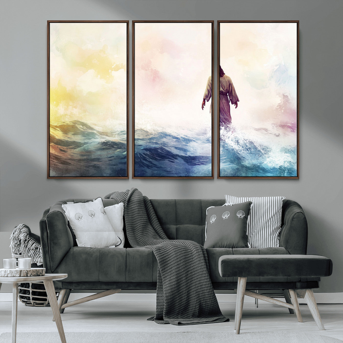 MGV-FC-48X32-3P - Watercolor Jesus Walking on Water Canvas Print, Christian Wall Art, Jesus Christ Walking