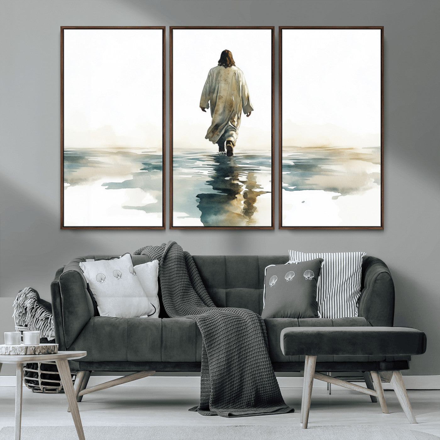 MGV-FC-48X32-3P - Watercolor Jesus Walking on Water Canvas Print, Christian Wall Art, Jesus Christ Walking