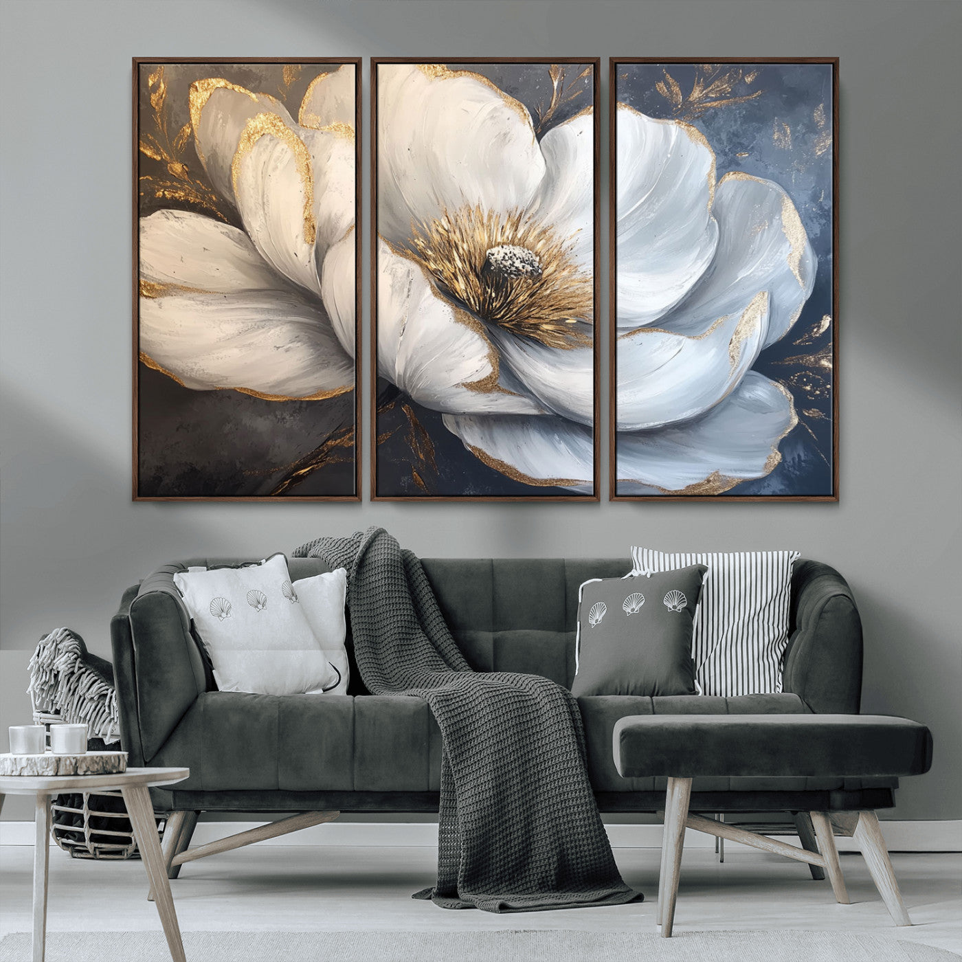 MGV-FC-48X32-3P - White Magnolia Flower Wall Art Canvas Print | Abstract Floral Wall Decor | Elegant Bloom Artwork |