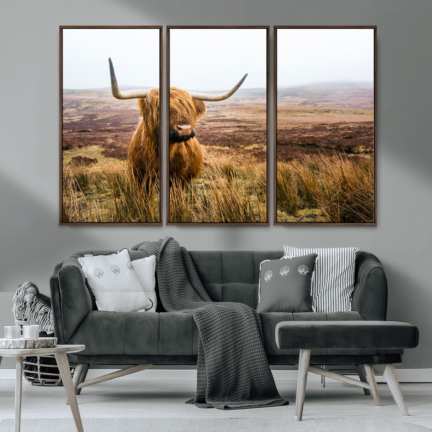 97274-MGV-CV-36X24-Scottish Highland Cow Canvas Wall Art – Rustic Farmhouse Charm with Highland Cattle – Ready to Hang