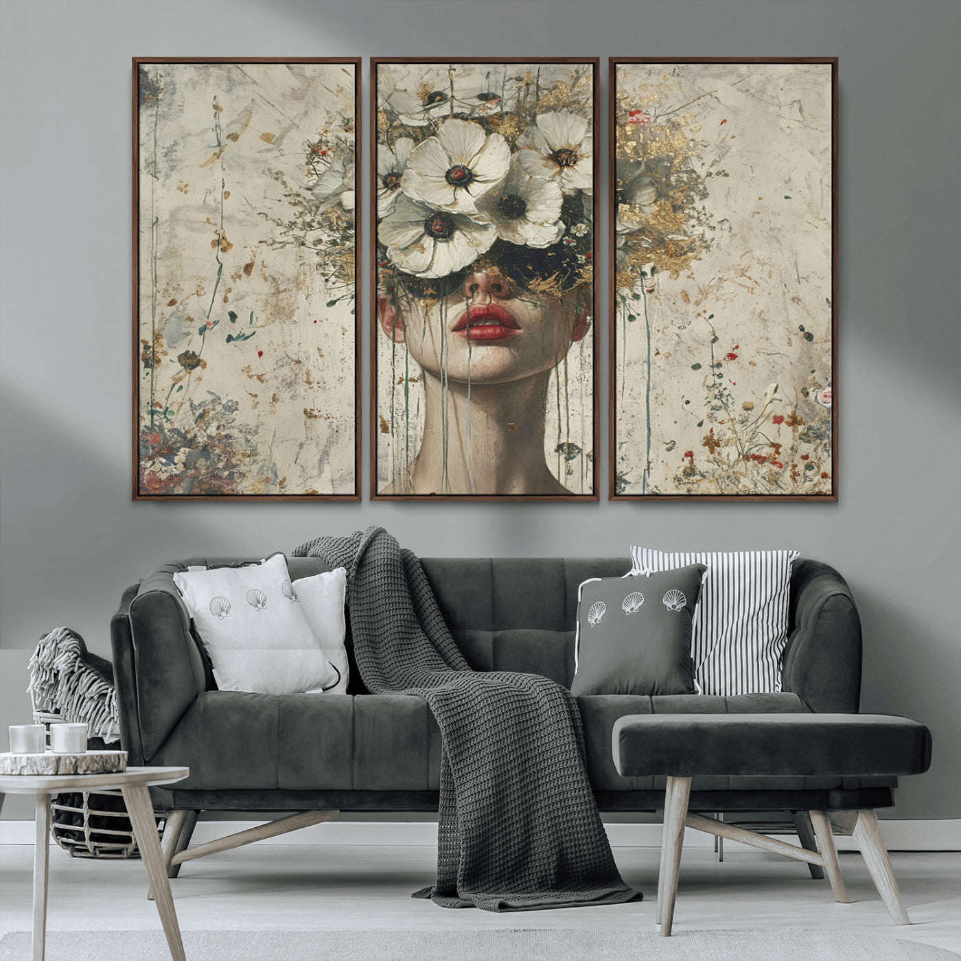 MGV-FC-48X32-3P - Abstract Floral Women Patel Wall Art Canvas Print