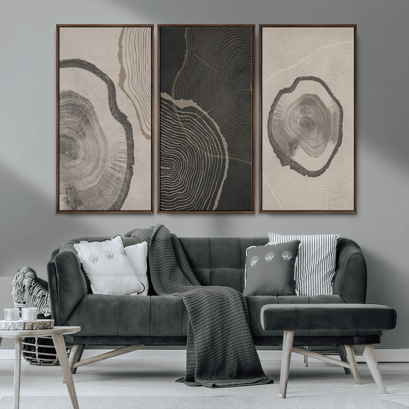 MGV-FC-48X32-3P - Minimalist Tree Rings Wall Art | Modern Abstract Canvas Print Set | Ready to Hang and Framed |