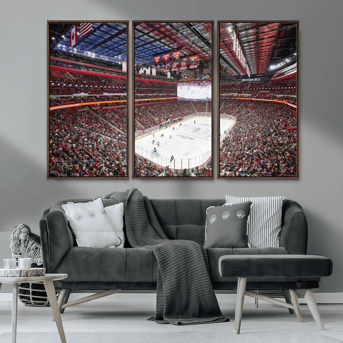 MGV-FC-48X32-3P - Barton Malow Little Caesars Arena Detroit Wall Art Canvas Print - Detroit Hockey and Basketball