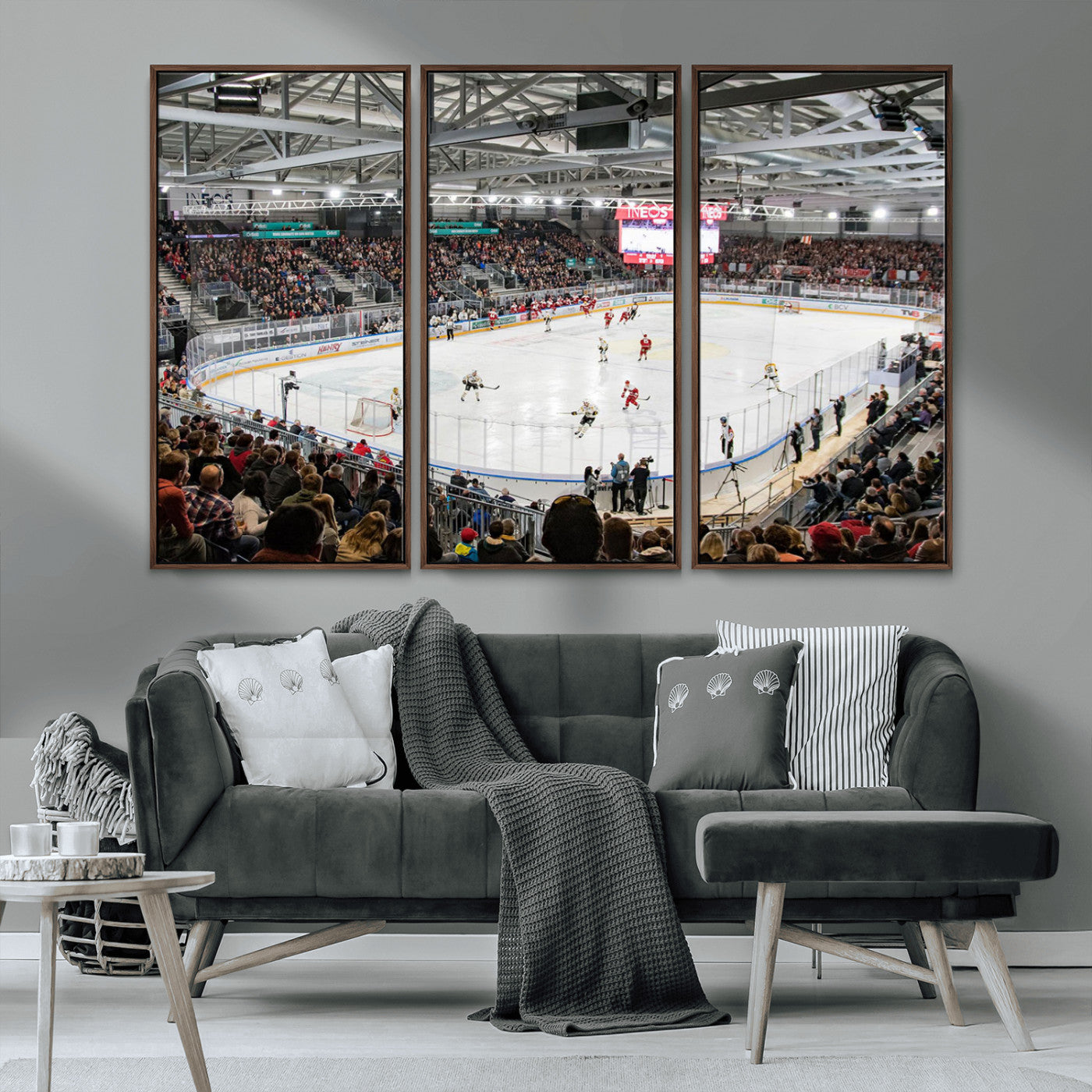 MGV-FC-48X32-3P - Lausanne Arena Ice Hockey Stadium Wall Art Canvas Print, Framed Lausanne Arena Ice Hockey Canvas
