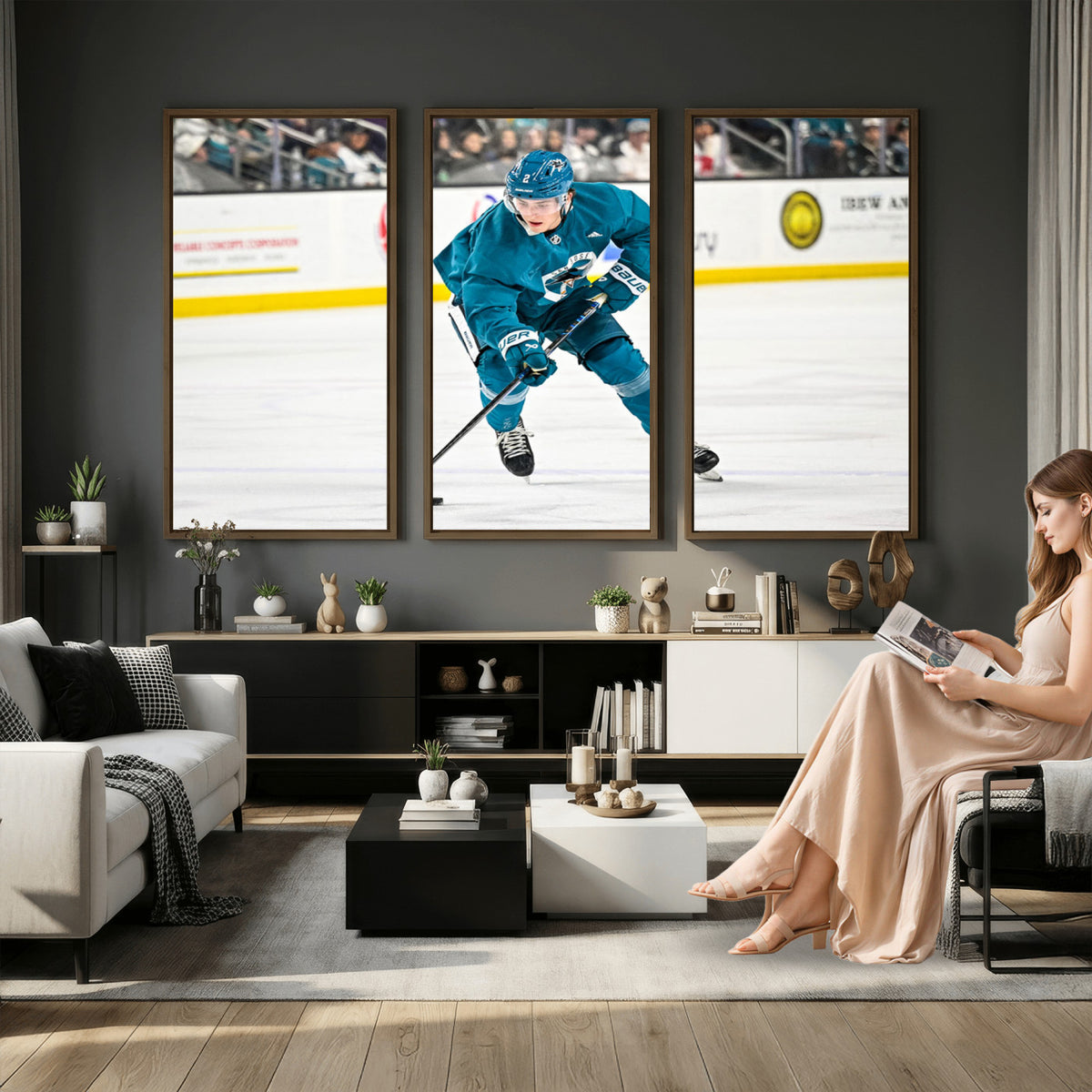 69179-MGV-CV-36X24 - San Jose Sharks Ice Hockey Player Wall Art Canvas Print