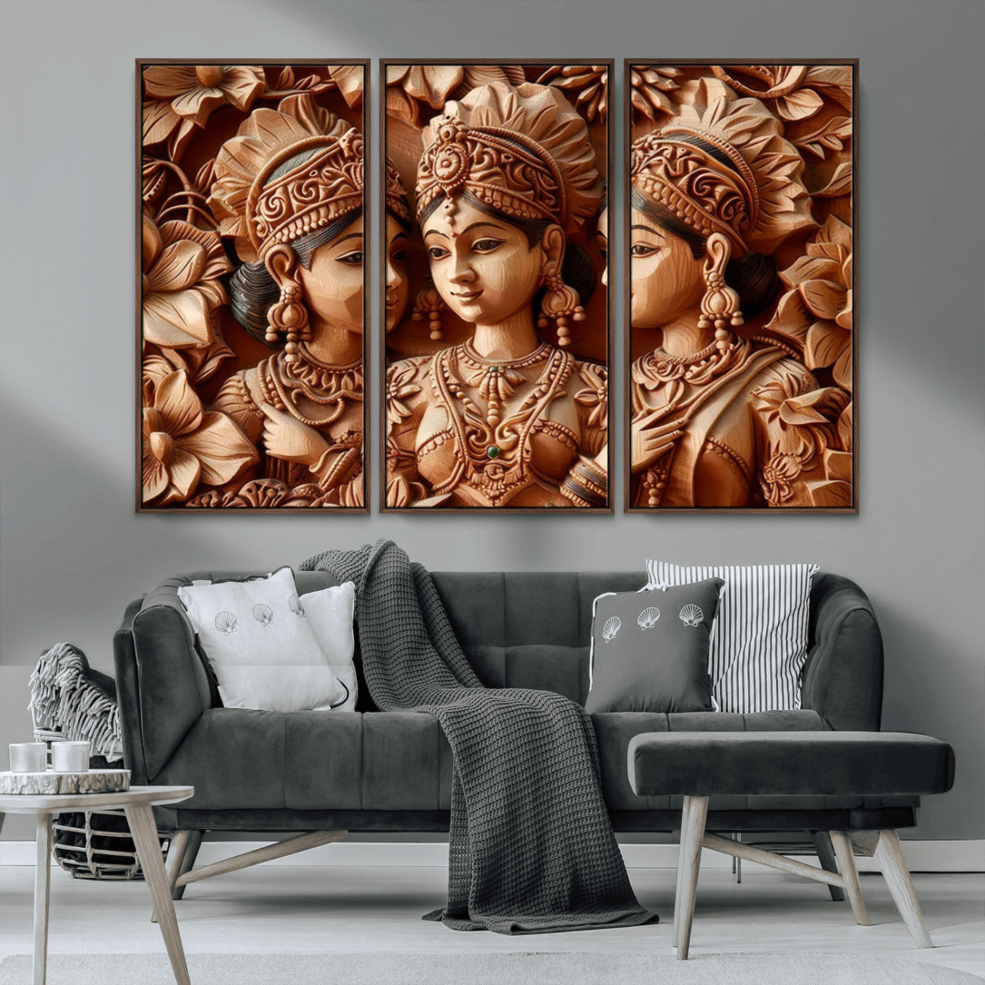 MGV-FC-48X32-3P - Indian Woman Statue Wall Art Canvas Print