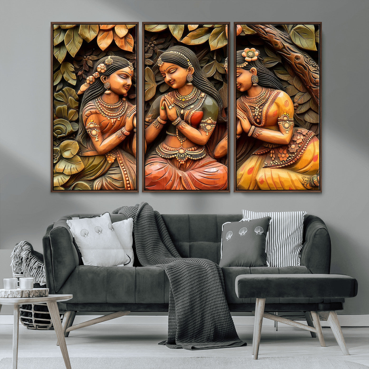 MGV-FC-48X32-3P - Indian Woman Statue Wall Art Canvas Print