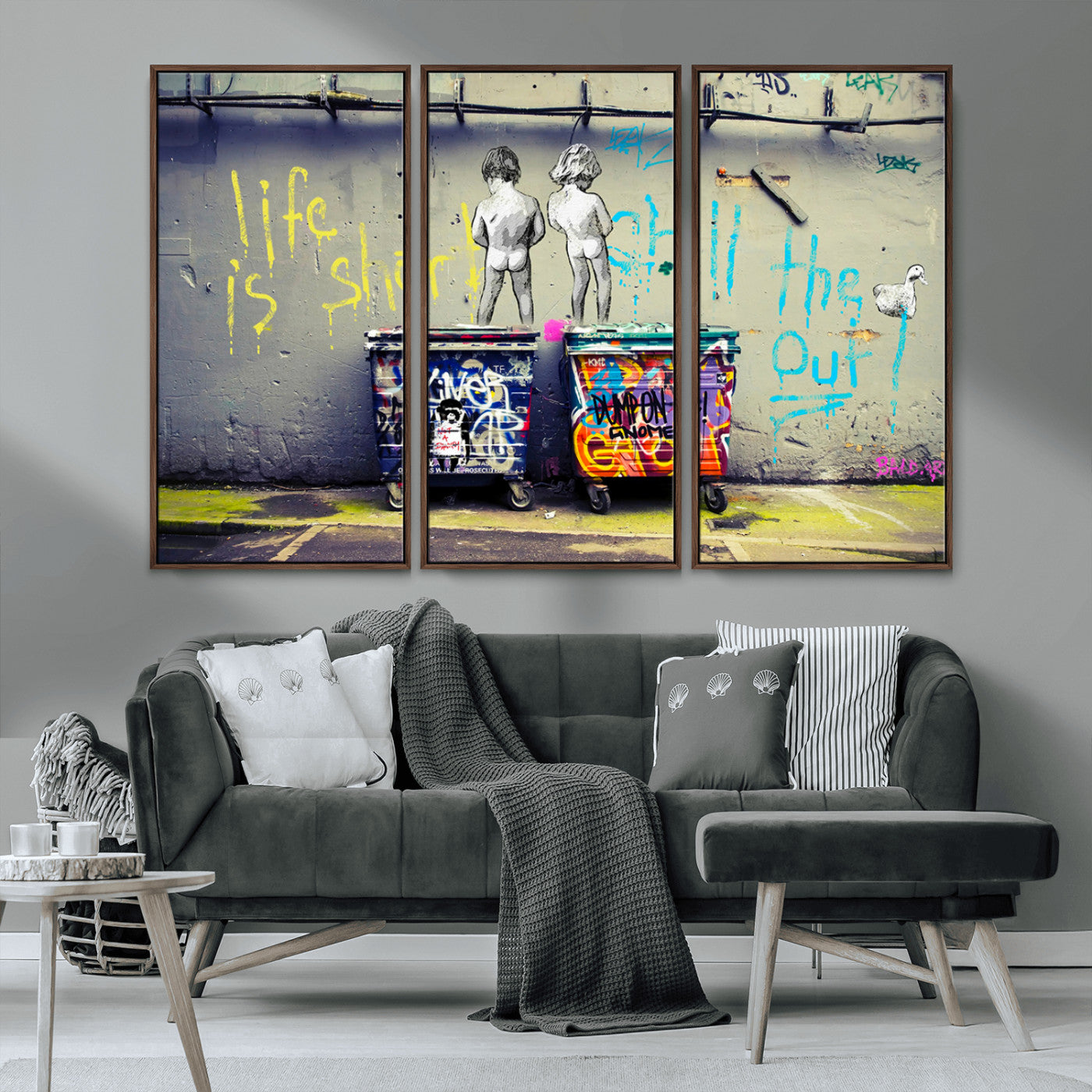 MGV-FC-48X32-3P - Banksy Life is Short Wall Art - Iconic Graffiti Art on Framed Ready-to-Hang Canvas - Street Art