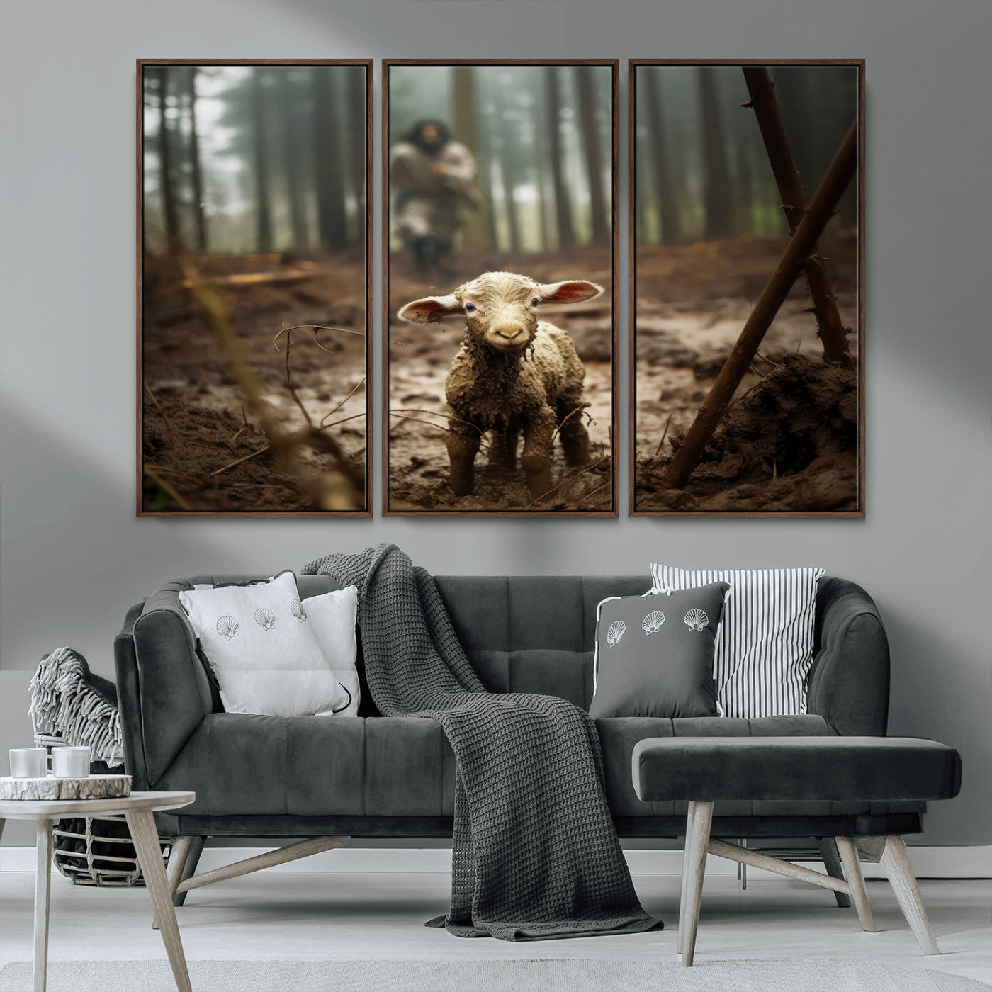 MGV-FC-48X32-3P - Jesus Running After a Lost Lamb Canvas Wall Art Print