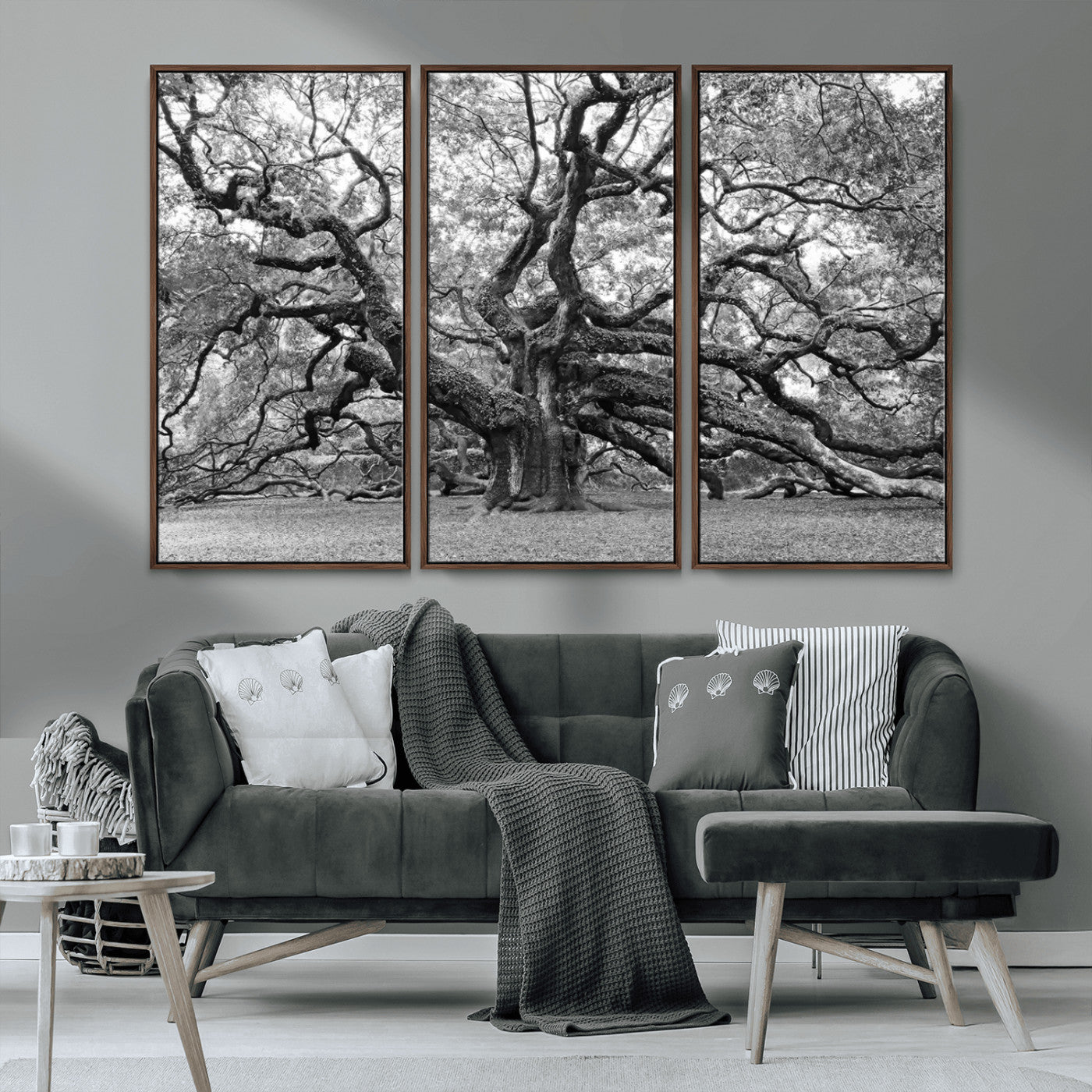 MGV-FC-48X32-3P - Black White Angel Oak Tree Wall Art - Timeless Nature-Inspired Canvas for Rustic, Modern, or