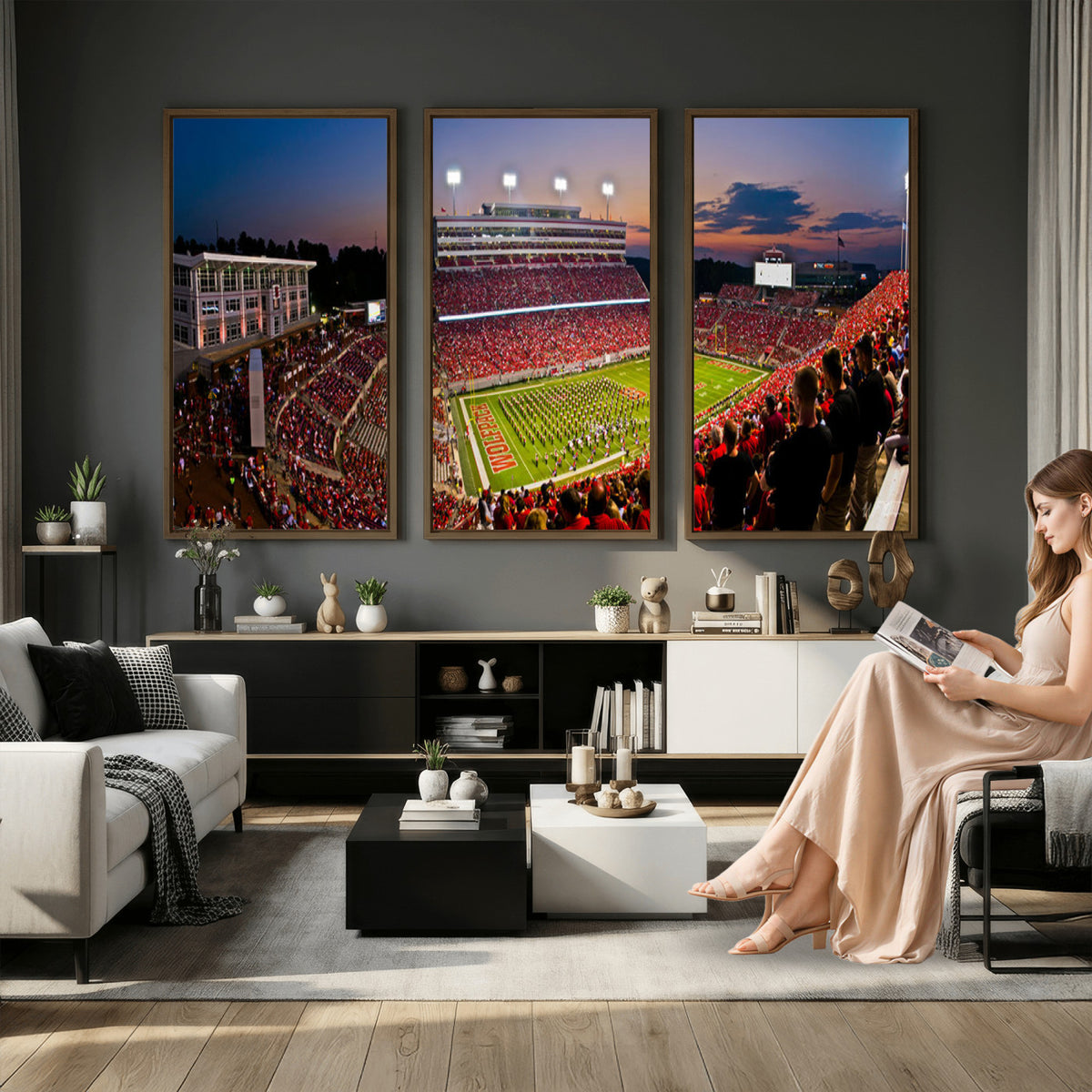 87655-MGV-CV-36X24 - NC State Wolfpack Football Team Print - Raleigh Carter-Finley Stadium Wall Art Canvas Print