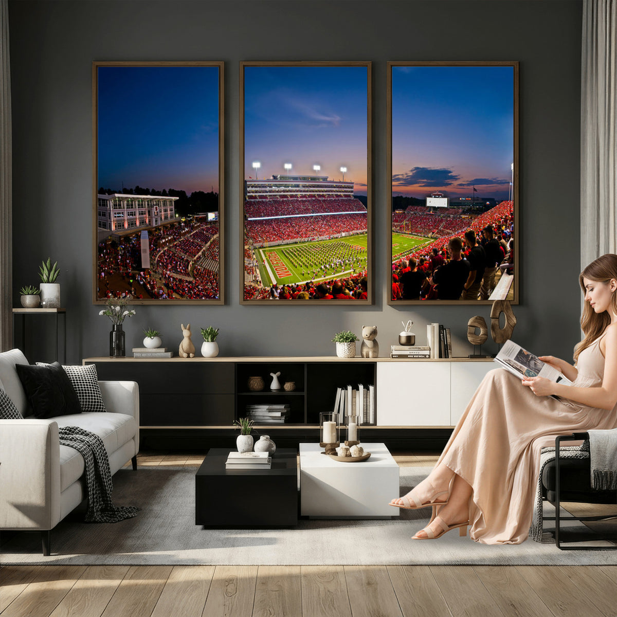 33313-MGV-CV-36X24 - NC State Wolfpack Football Team Print - Raleigh Carter-Finley Stadium Wall Art Canvas Print