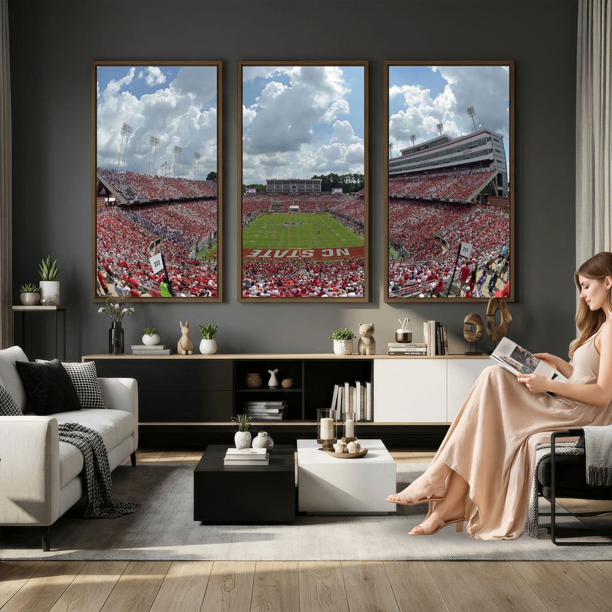 30640-MGV-CV-36X24 - NC State Wolfpack Football Team Print Canvas- Raleigh Carter-Finley Stadium Wall Art Canvas Print