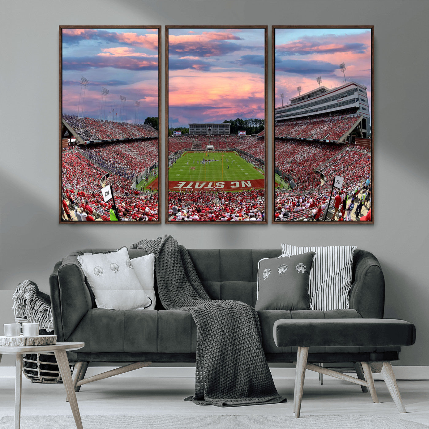 MGV-FC-48X32-3P - Carter-Finley Stadium Art Sunset Game Triple Canvas Wall Art - NC State Wolfpack Football Match