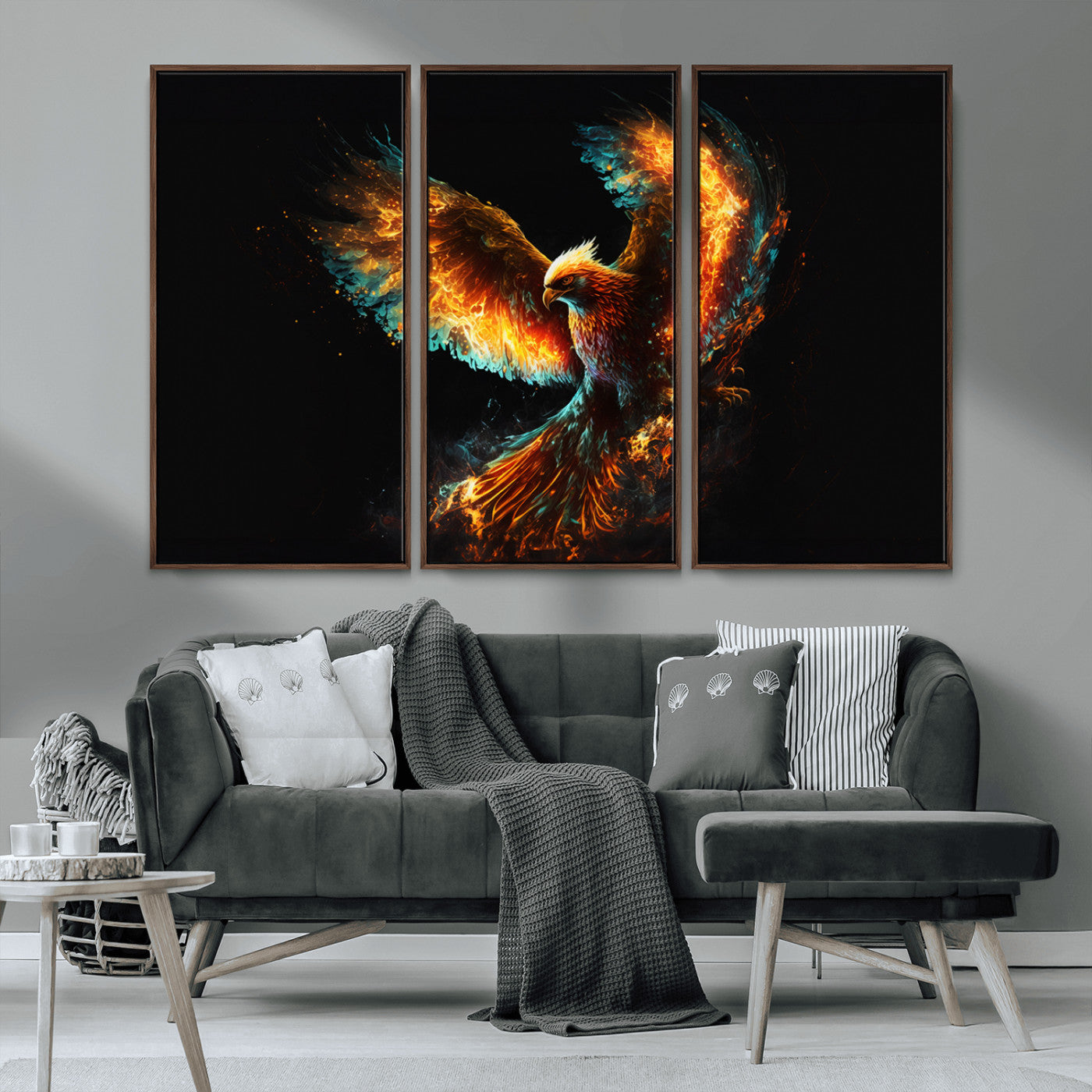 MGV-FC-48X32-3P - Fiery Phoenix Canvas Print | Ready to Hang Wall Art | Bold Fantasy Decor for Living Room | Majestic