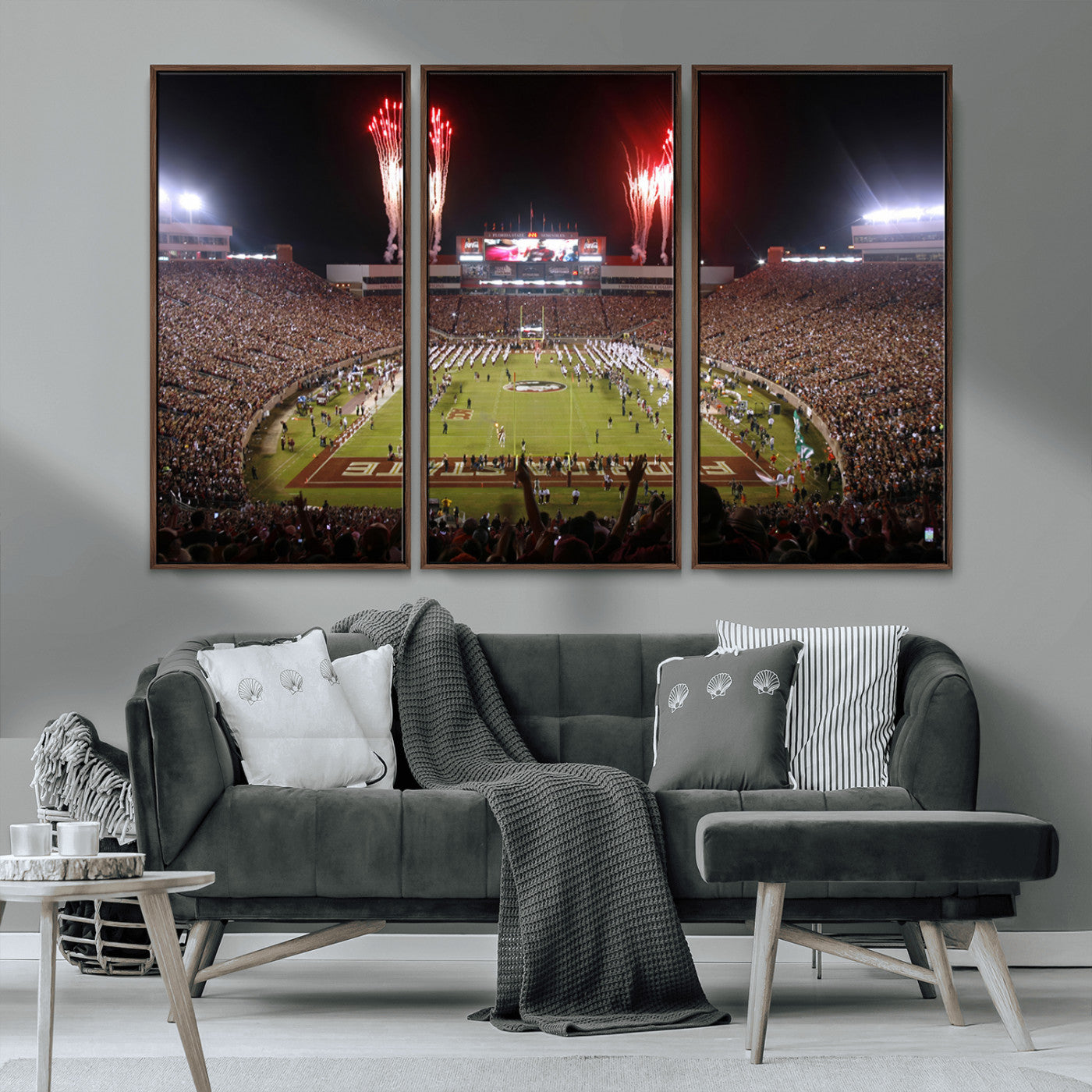 MGV-FC-48X32-3P - Framed Florida State Seminoles Football Team Print - Tallahassee Doak Campbell Stadium Wall Art
