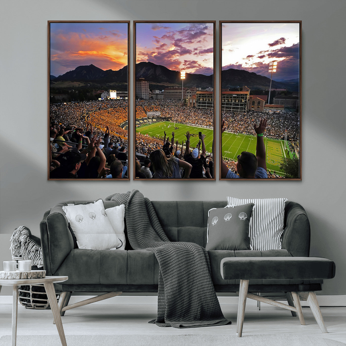 MGV-FC-48X32-3P - Framed Colorado Buffaloes Football Team Print - Boulder Folsom Field Stadium Wall Art Canvas Print