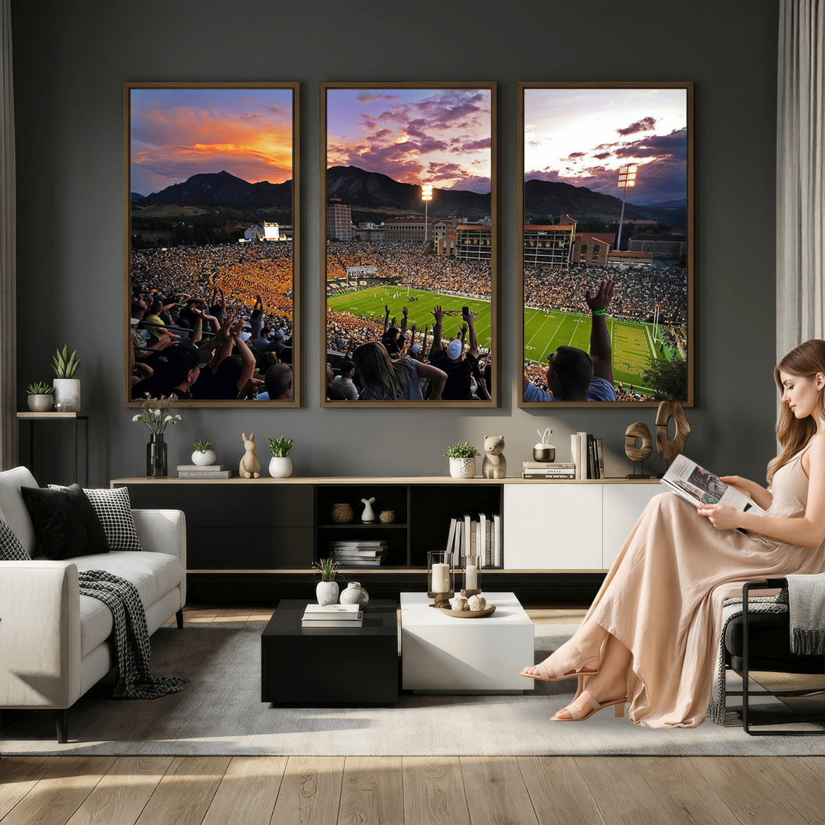 80381-MGV-CV-36X24 - Framed Colorado Buffaloes Football Team Print - Boulder Folsom Field Stadium Wall Art Canvas Print