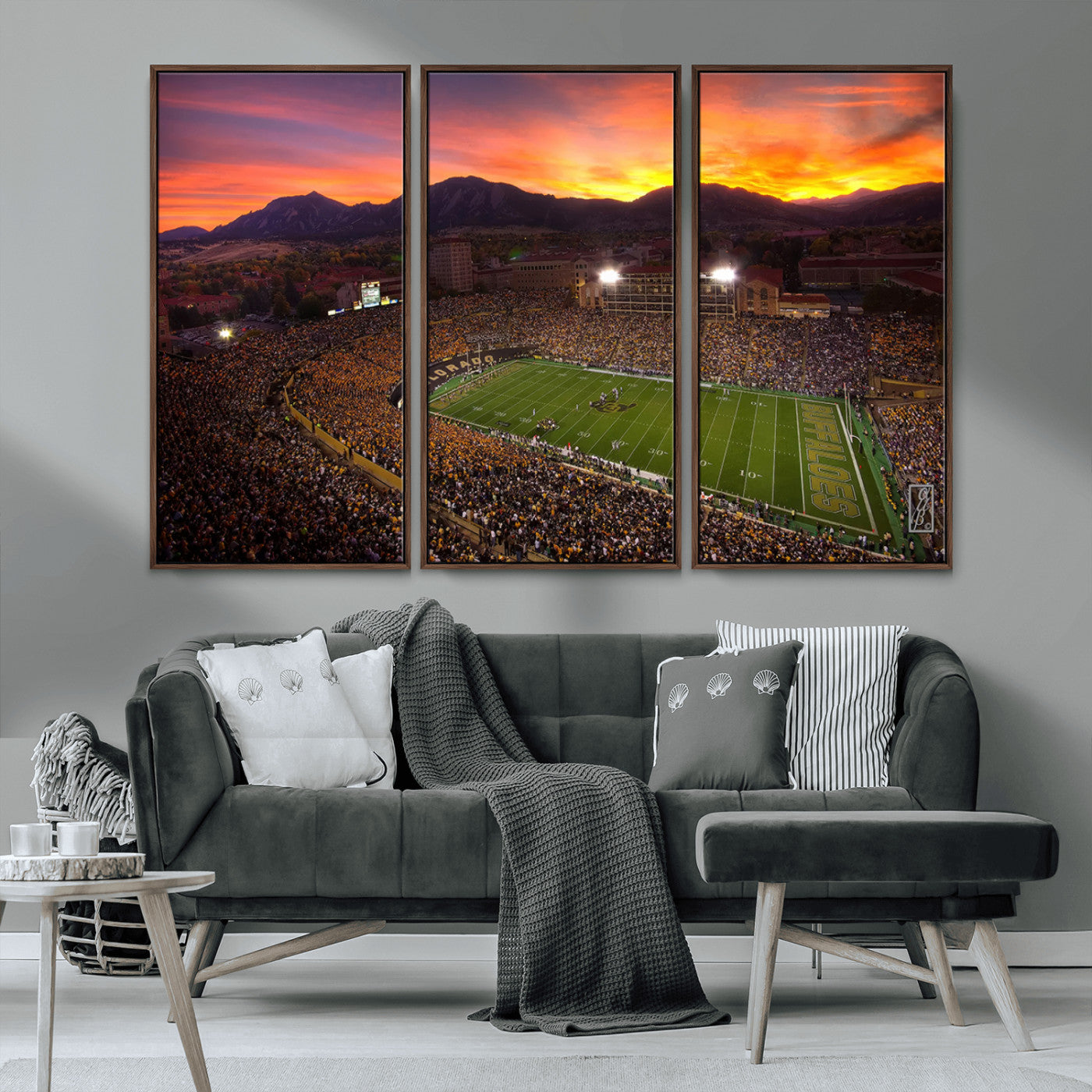 MGV-FC-48X32-3P - Colorado Buffaloes Football Team Print - Boulder Folsom Field Stadium Wall Art Canvas Print