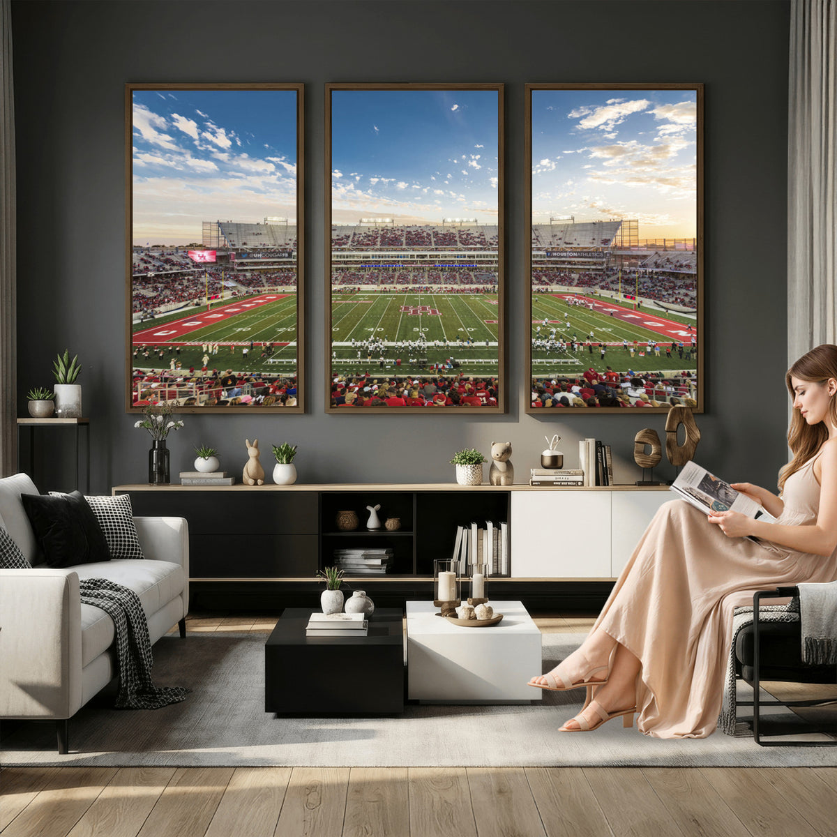 36612-MGV-CV-36X24 - Framed Houston Cougars Football Team Print - Houston TDECU Stadium Wall Art Canvas Print