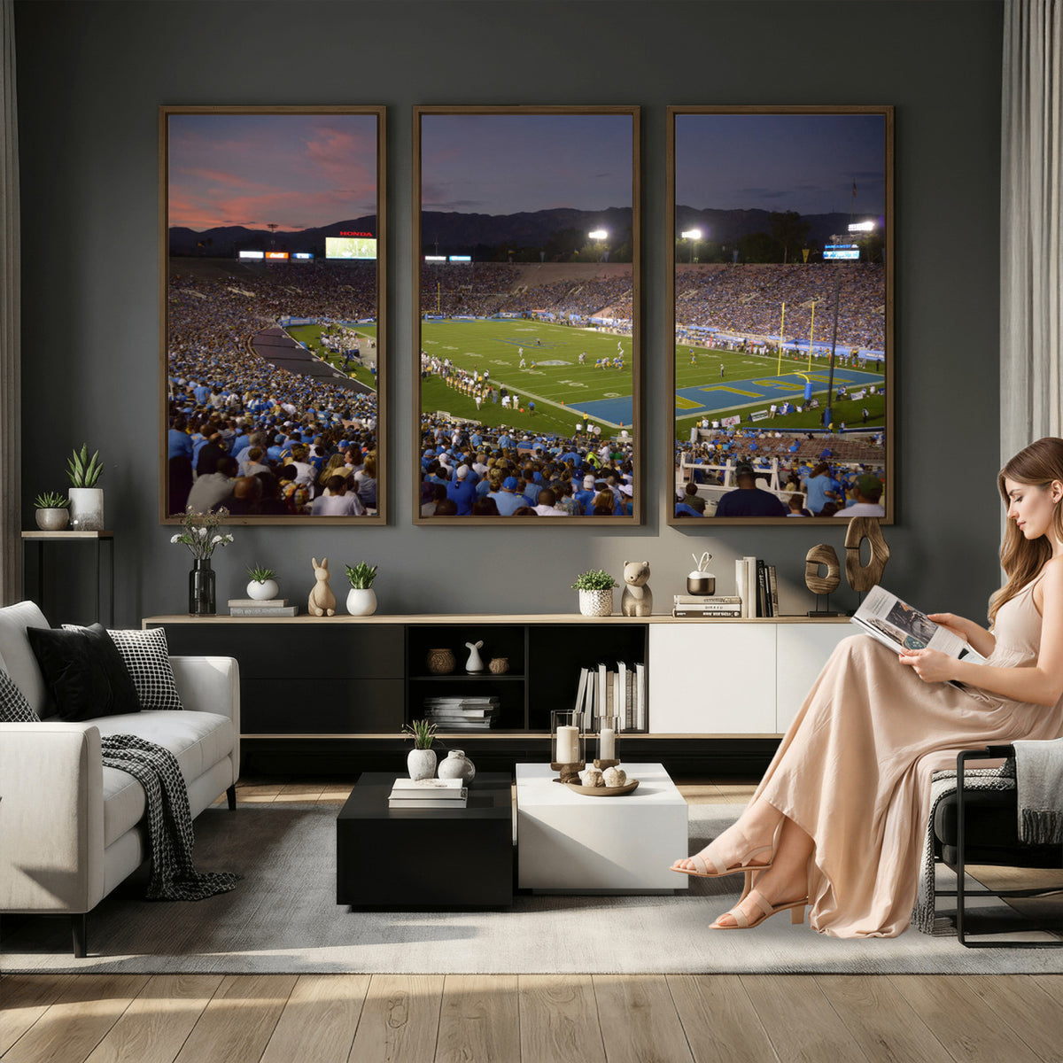 90359-MGV-CV-36X24 - UCLA Bruins Football Team Print - Pasadena Rose Bowl Stadium Wall Art Canvas Print