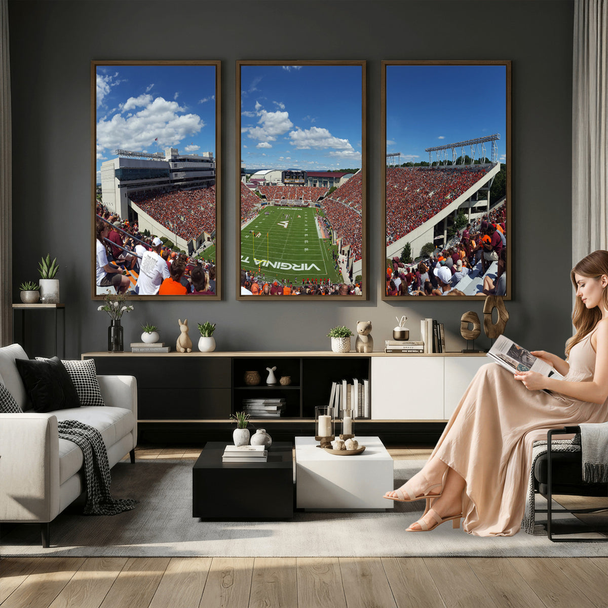87769-MGV-CV-36X24 - Virginia Tech Hokies Football Team Print - Blacksburg Lane Stadium Wall Art Canvas Print