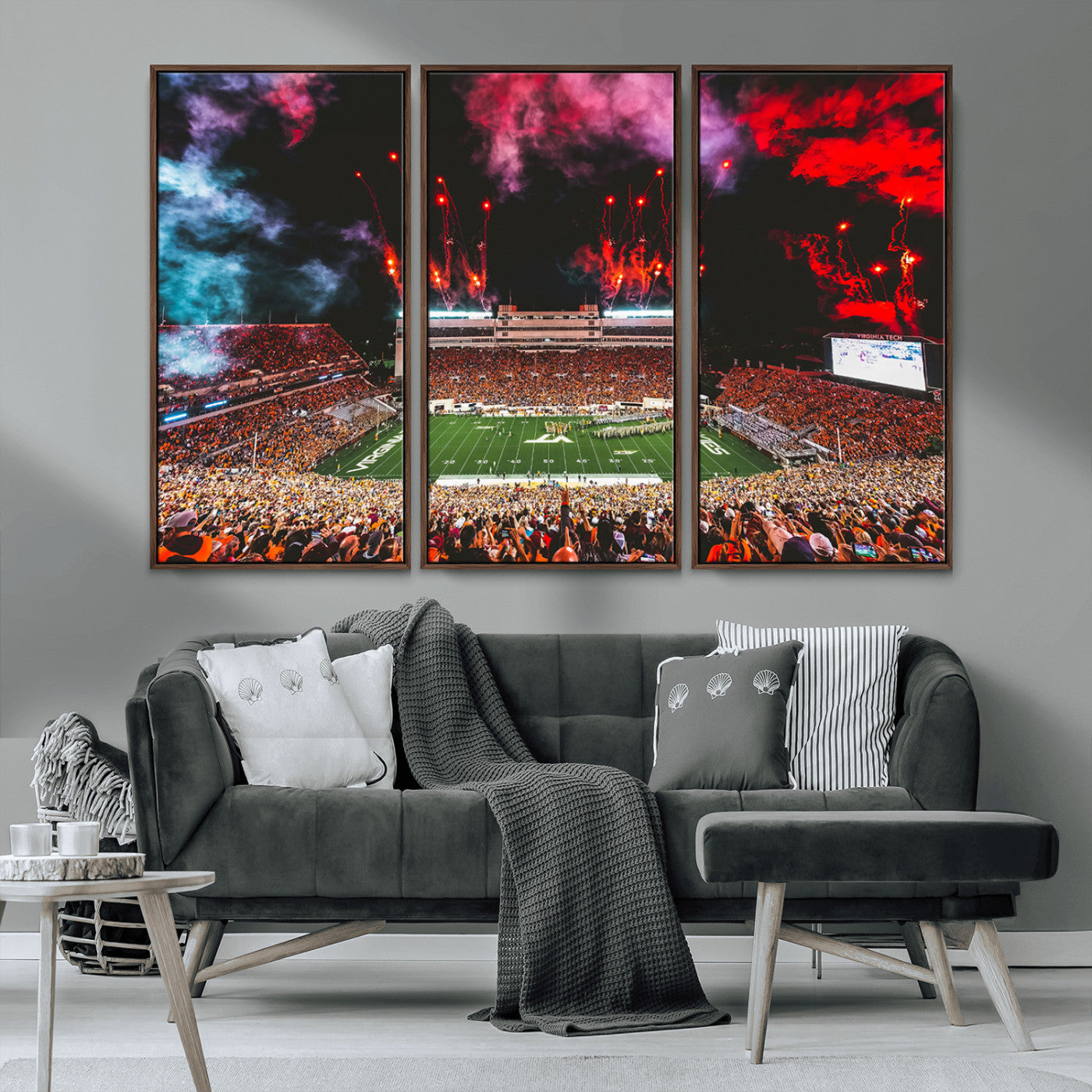 MGV-FC-48X32-3P - Virginia Tech Hokies Football Team Print - Blacksburg Lane Stadium Wall Art Canvas Print