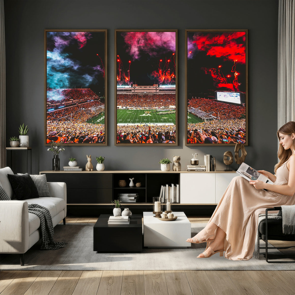 65761-MGV-CV-36X24 - Virginia Tech Hokies Football Team Print - Blacksburg Lane Stadium Wall Art Canvas Print