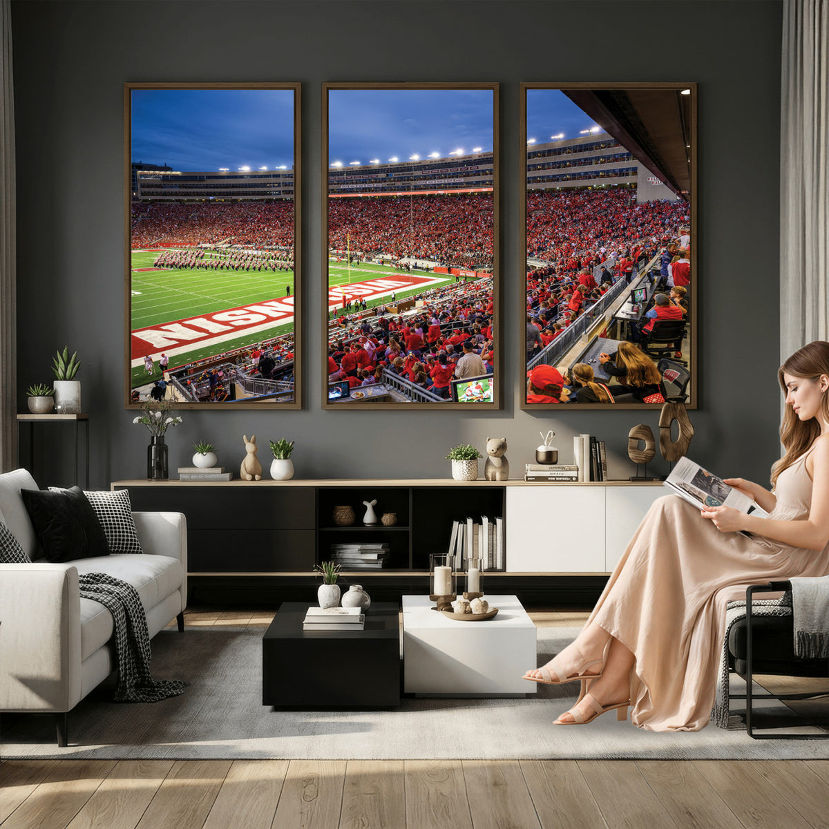 57601-MGV-CV-36X24 - Wisconsin Badgers Football Team Print - Madison Camp Randall Stadium Wall Art, Wisconsin Badgers