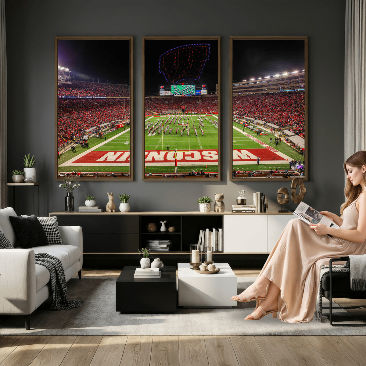 34125-MGV-CV-36X24 - Wisconsin Badgers Football Team Print Canvas- Madison Camp Randall Stadium Wall Art Canvas Print