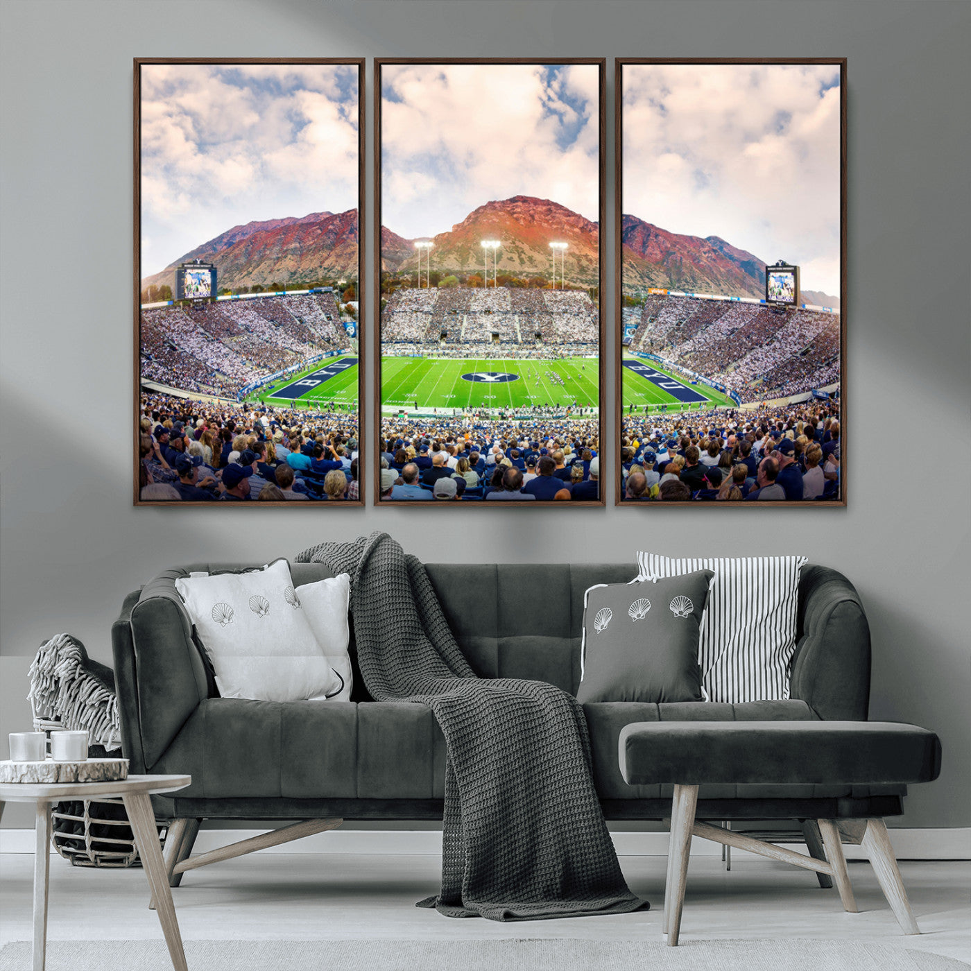 MGV-FC-48X32-3P - Brigham Young University Cougars Football Team Print - Provo LaVell Edwards Stadium Wall Art Canvas